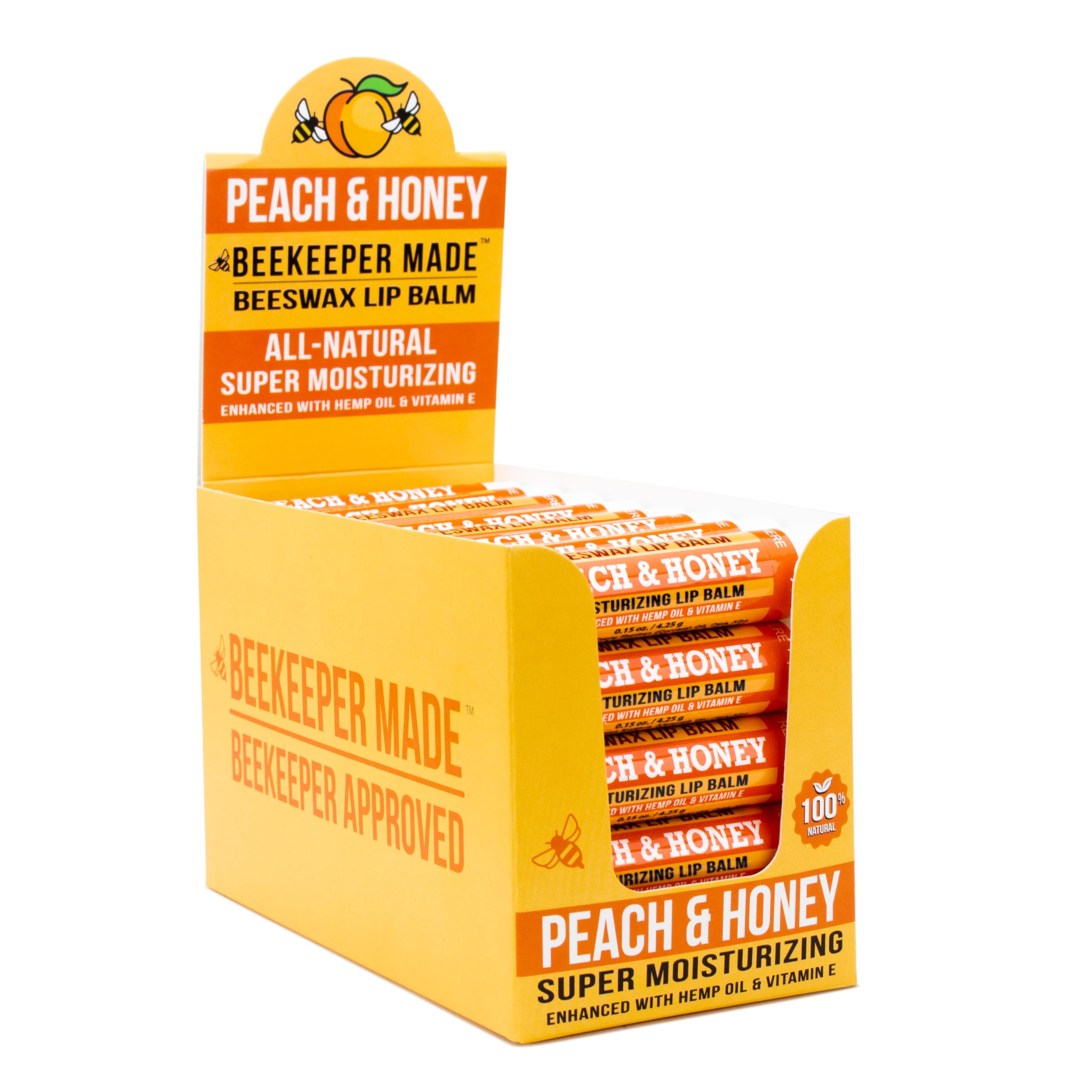 Beekeeper Made Beeswax Bulk Lip Balm, 40 Count | For Men, Women, and Children. Great for Gifts, Showers, & More (Peach)