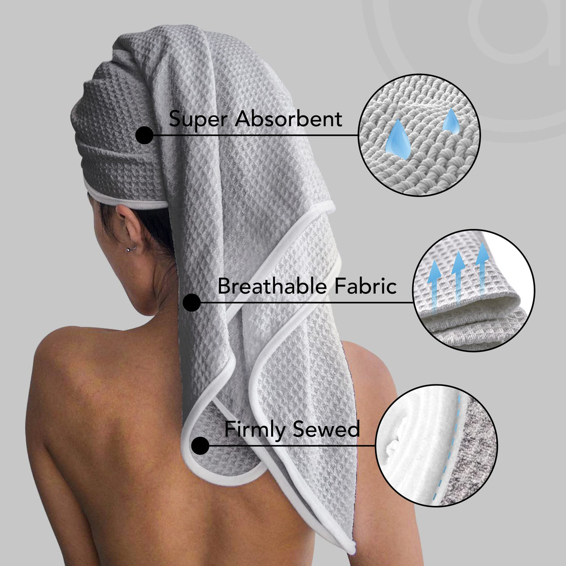 Grey : Premium Hair Drying Towel for All Hairstyles - Large & Lightweight, Soft and Absorbent - 114 x 64 cm (Grey)