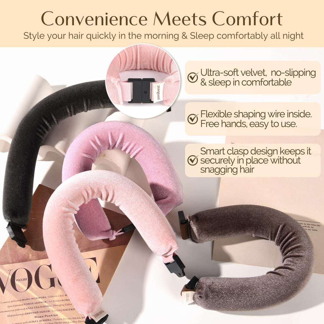 YANIBEST Heatless Hair Curler, No Heat Curling Rod Overnight, Heatless Hair Rollers to Sleep in, 4PCS Rods for Most Hair Types