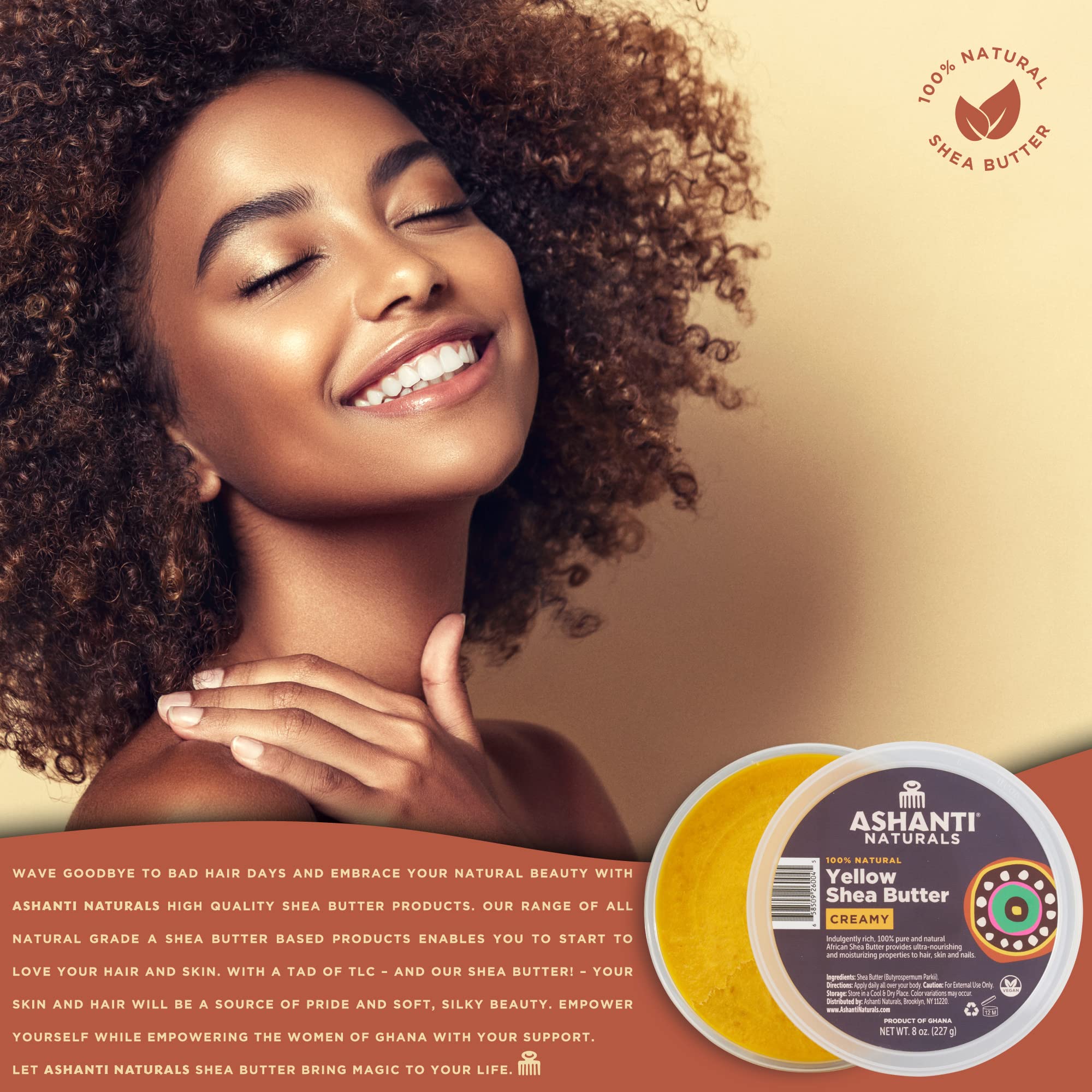 Ashanti Naturals Creamy Yellow Shea Butter 8 Oz.