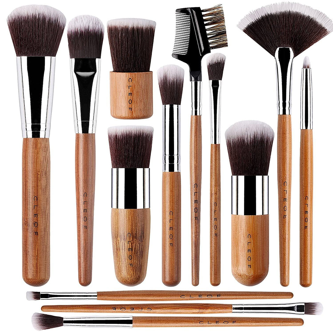 13 Bamboo Makeup Brushes Professional Set - Vegan & Cruelty Free - Foundation, Blending, Blush, Powder Kabuki Brushes