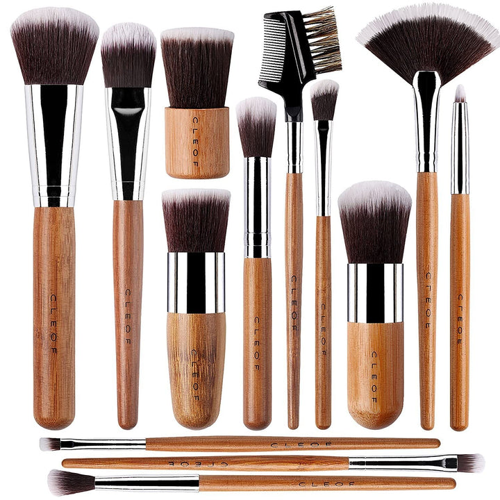 13 Bamboo Makeup Brushes Professional Set - Vegan & Cruelty Free - Foundation, Blending, Blush, Powder Kabuki Brushes