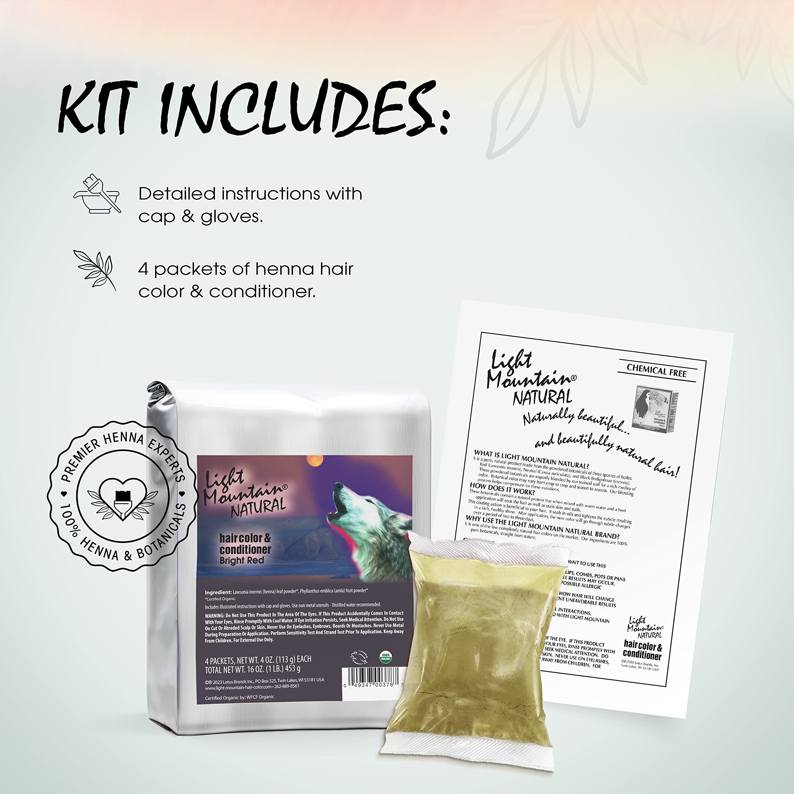 Light Mountain Natural Bulk Hair Color and Conditioner, Bright Red, 16 Ounce