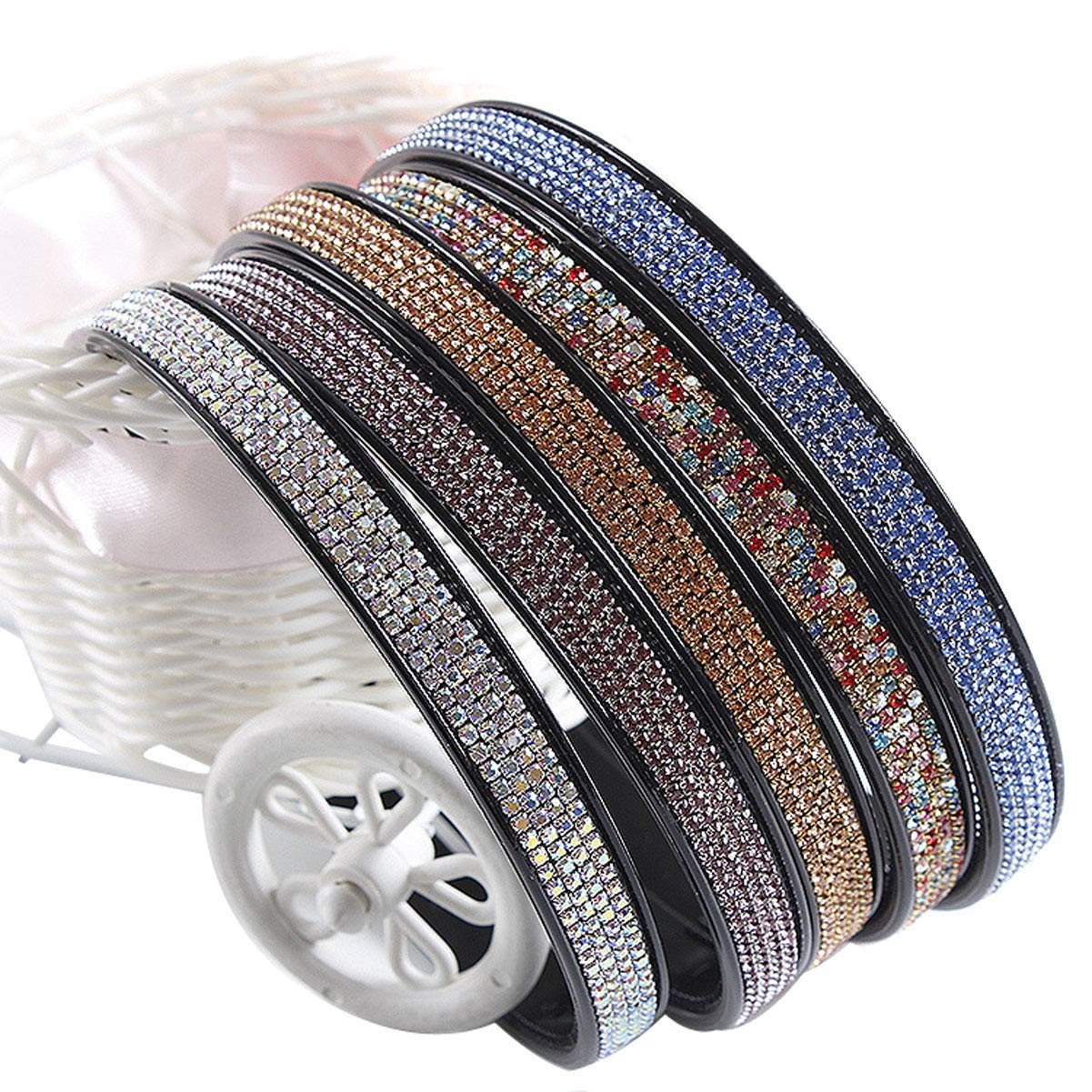 6 PCS Rhinestone Headband Headwear with Teeth Hair Hoop Head Band Hair Band Non-slip Teeth Hairband for Women (Four row crystal)
