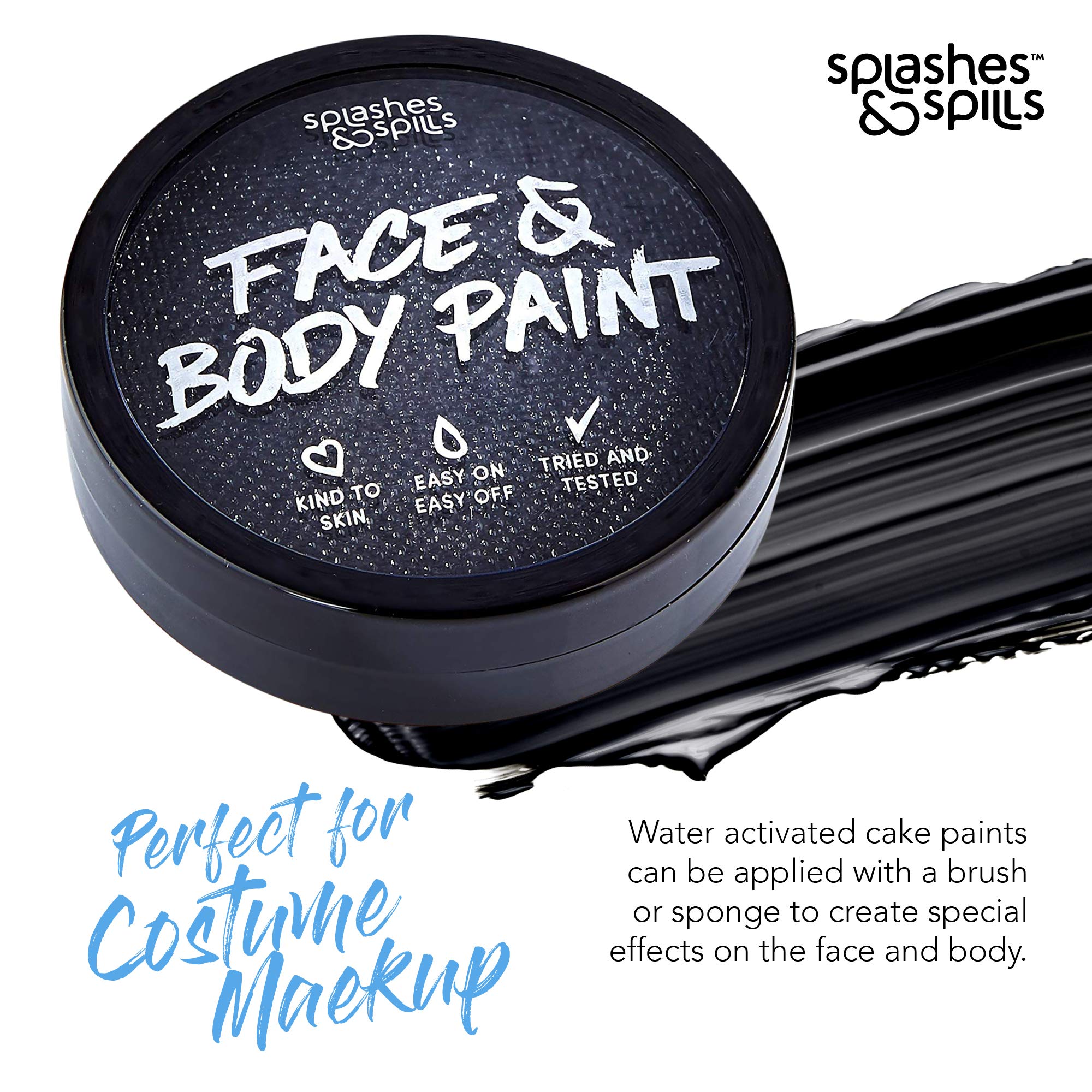 Face and Body Paint Cream - Black, 18g Cake Tub - Pretend Costume and Dress Up Makeup by Splashes & Spills