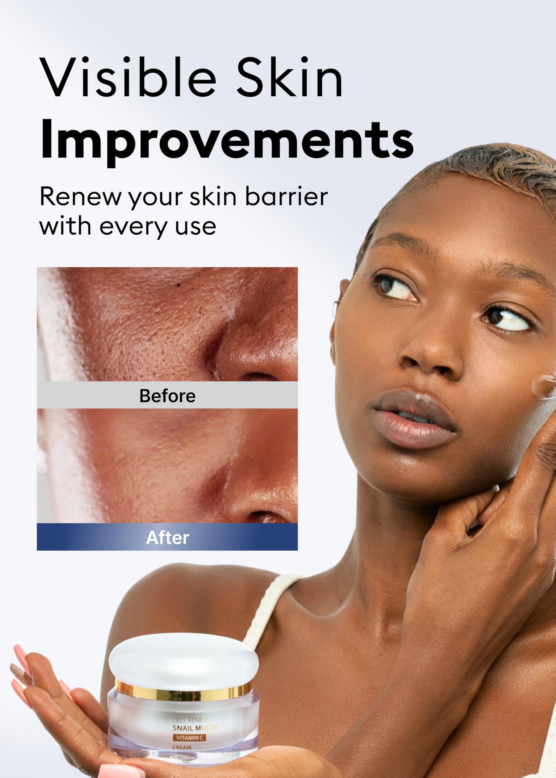 MISSHA Cell Renew Snail Mucin Vitamin C Cream 1.69 Fl oz, Hydrating Snail Mucin, Korean Skin Care for Improved Skin Texture & Youthful Glow, Mother's Day gifts