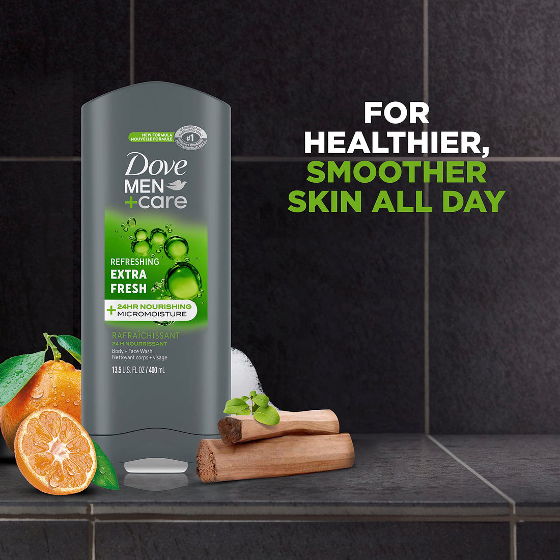 DOVE MEN + CARE Body Wash and Face For Fresh, Healthy-Feeling Skin Extra Fresh Cleanser That Effectively Washes Away Bacteria While Nourishing Your 13.5 oz