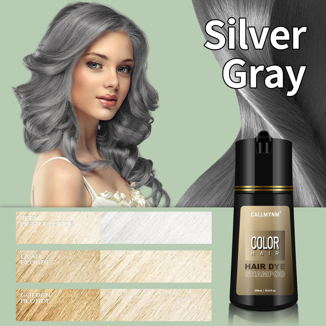 Callmynm Hair Dye Shampoo for Gray Coverage, 3 In 1 Natural & Long-Lasting Hair Color Shampoo, Easy to Use at home, Champu Para Canas, Herbal Treated for Men Women,16.9 fl.oz (Silver Gray)