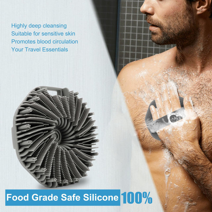WETANG Silicone Body Scrubber,Exfoliating Body Scrubbers for use in Shower,Silicone Body Brush for Showering and Anti-Slippery Handles for All Skin Types(Grey)