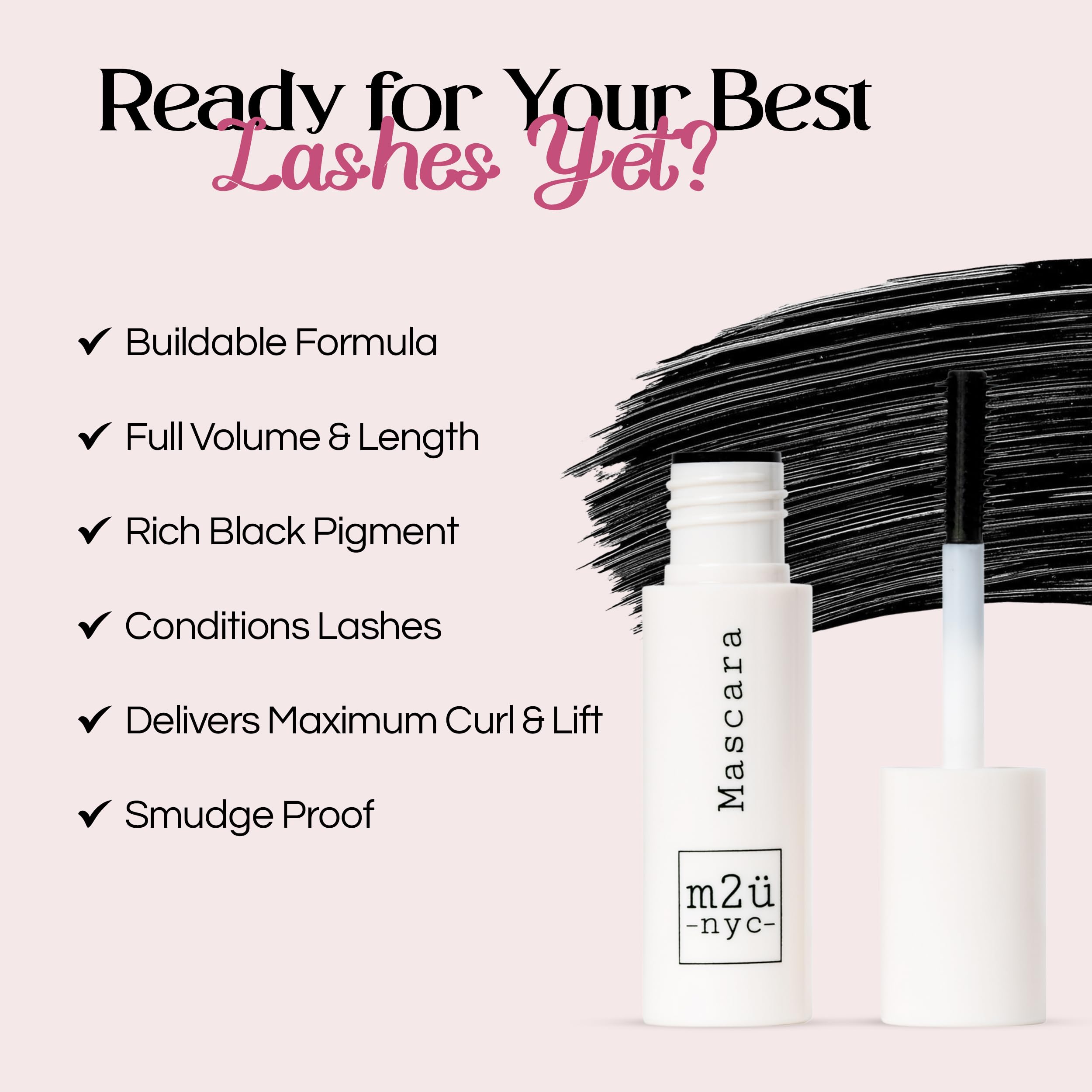 M2U NYC Black Mini Tubing Mascara (0.06 oz.) – Made with Tubing Technology for Lash Extension Effect – Clump-Free & Smudge-Proof Lengthening Mini Mascara for All Day Wear, Safe for Sensitive Eyes