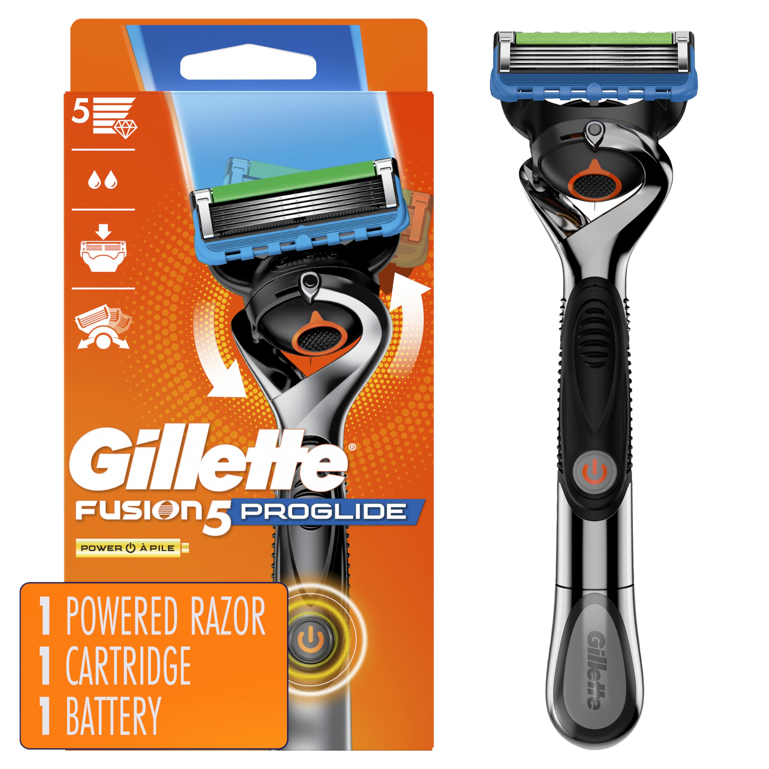 Gillette ProGlide Power Razor for Men, 1 Gillette Power Razor Handle + 1 Blade Refill