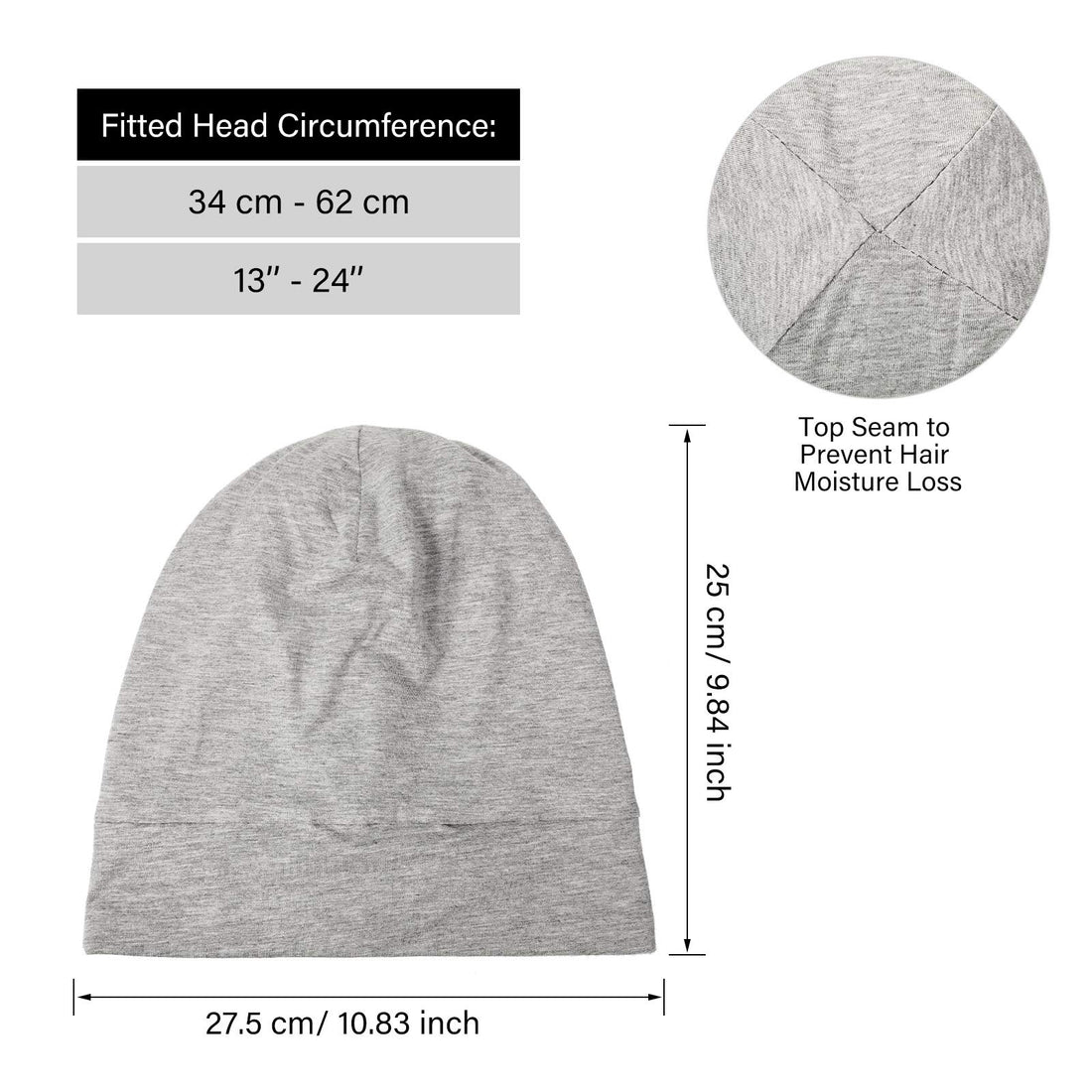 2 Pieces Silk Satin Bonnet for Mens with Natural Curly Wave Hair (Black, Gray)