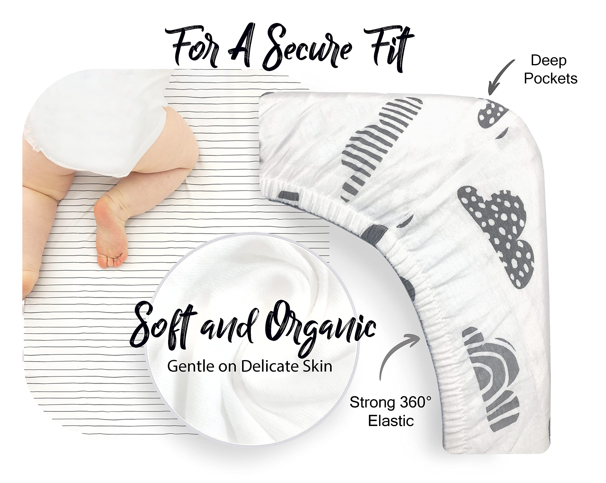 100% Organic Cotton Fitted Sheets for Graco Pack n Play, Babyletto, Pamo Babe, Hiccapop, Dream on Me, Evenflo, Baby Trend, Hygge Hush Portable/Mini Crib/Playards