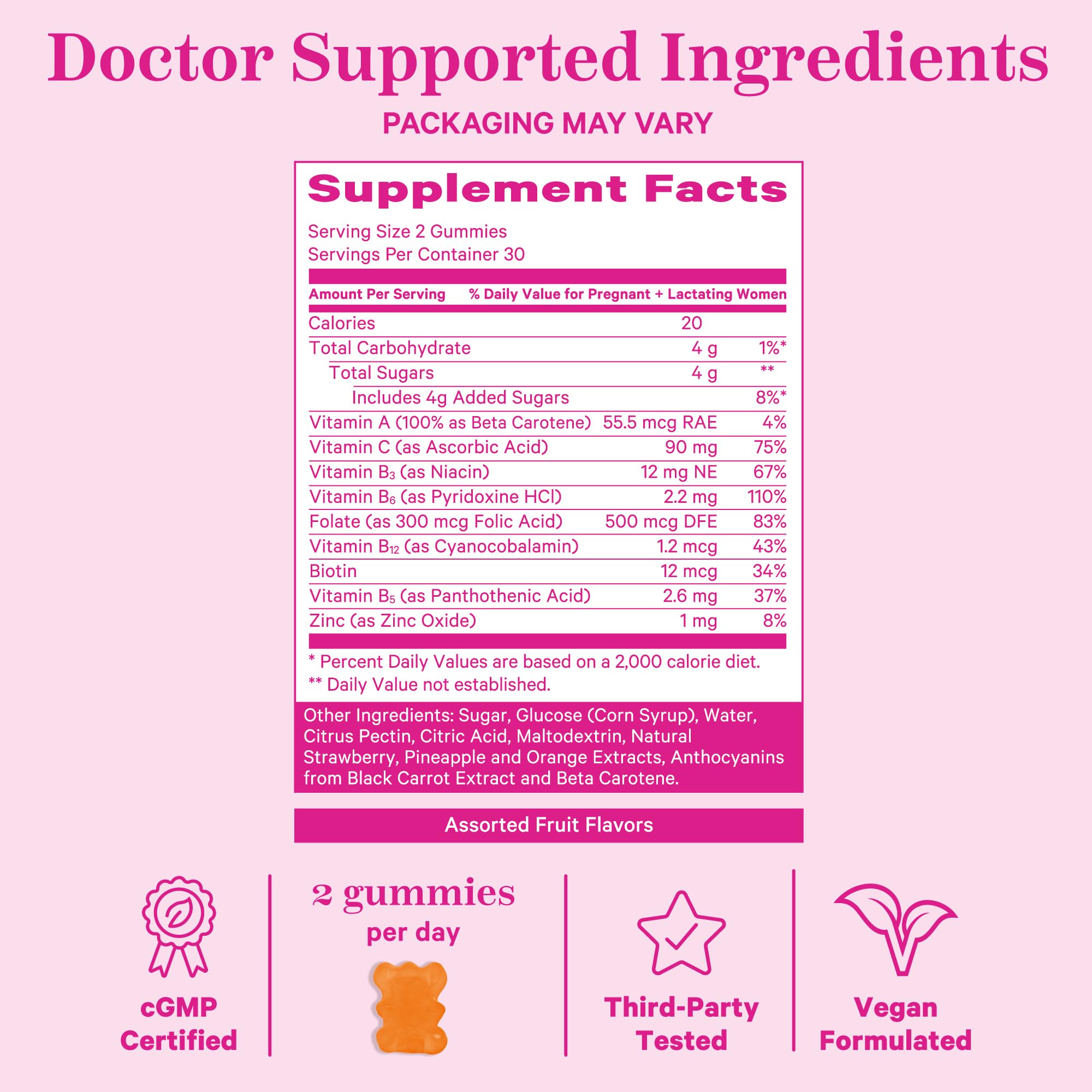 Pink Stork Total Postnatal Vitamin Gummies - Multivitamin for Postpartum Recovery and Lactation Support - Folic Acid, B6, & Vitamin C - Breastfeeding Essentials - 60 Gummy Vitamins