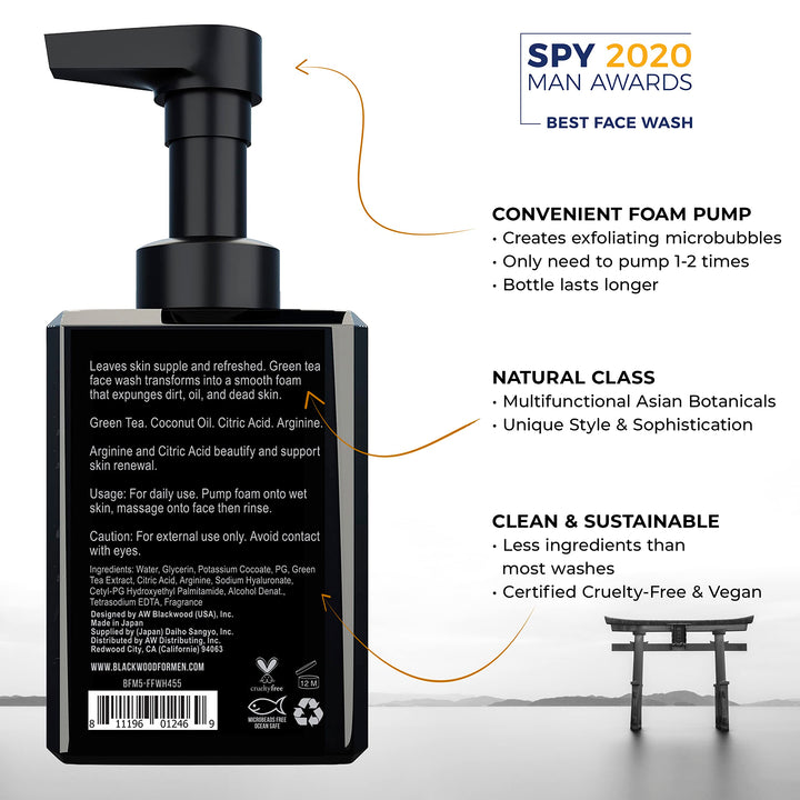 Blackwood For Men BioNutrient Foaming Face Wash - Gentle Daily Acne Facial Cleanser For Dry to Sensitive Skin - Deep Cleanse for Exfoliation - Paraben Free, Sulfate Free, & Cruelty Free (4.45 oz)