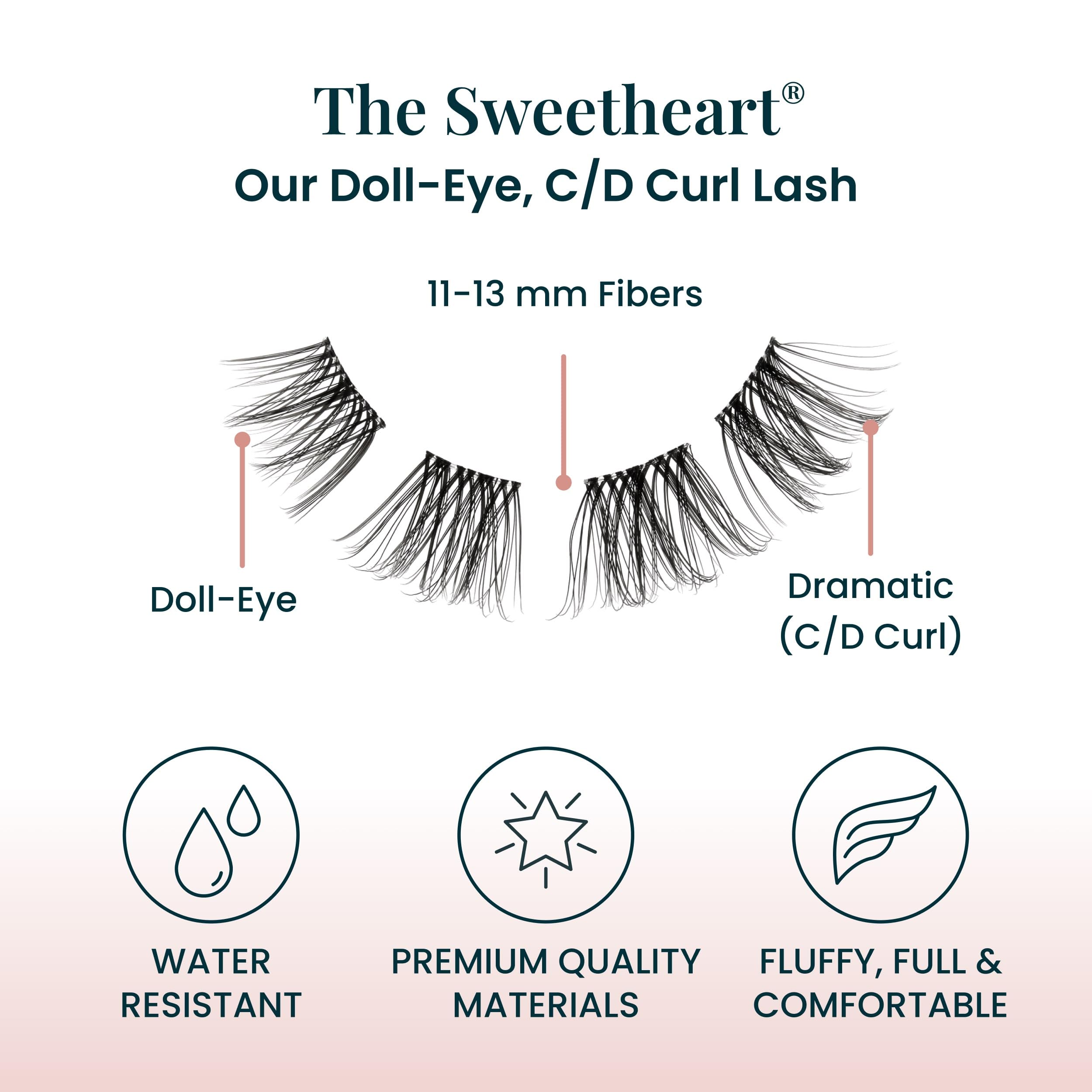 Sweetheart Doll-Eyed Lash Clusters for Women, Salon Quality At Home Eyelashes Extension Kit, 6 Lash Sets, No Lash Glue Included
