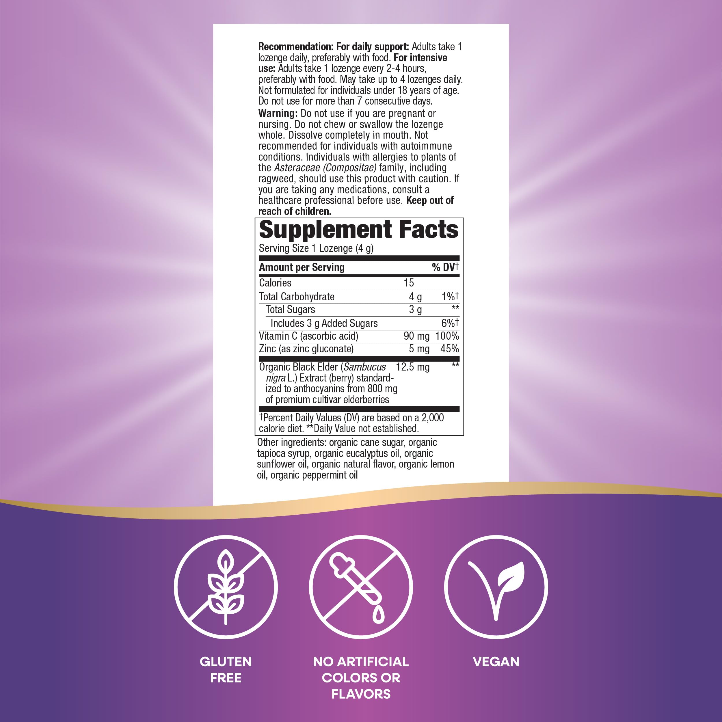 Nature’s Way Sambucus Zinc Lozenges with Elderberry and Vitamin C, Peppermint Flavored, 24 Lozenges