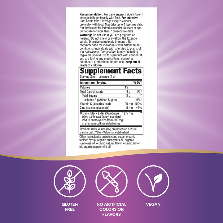 Nature’s Way Sambucus Zinc Lozenges with Elderberry and Vitamin C, Peppermint Flavored, 24 Lozenges