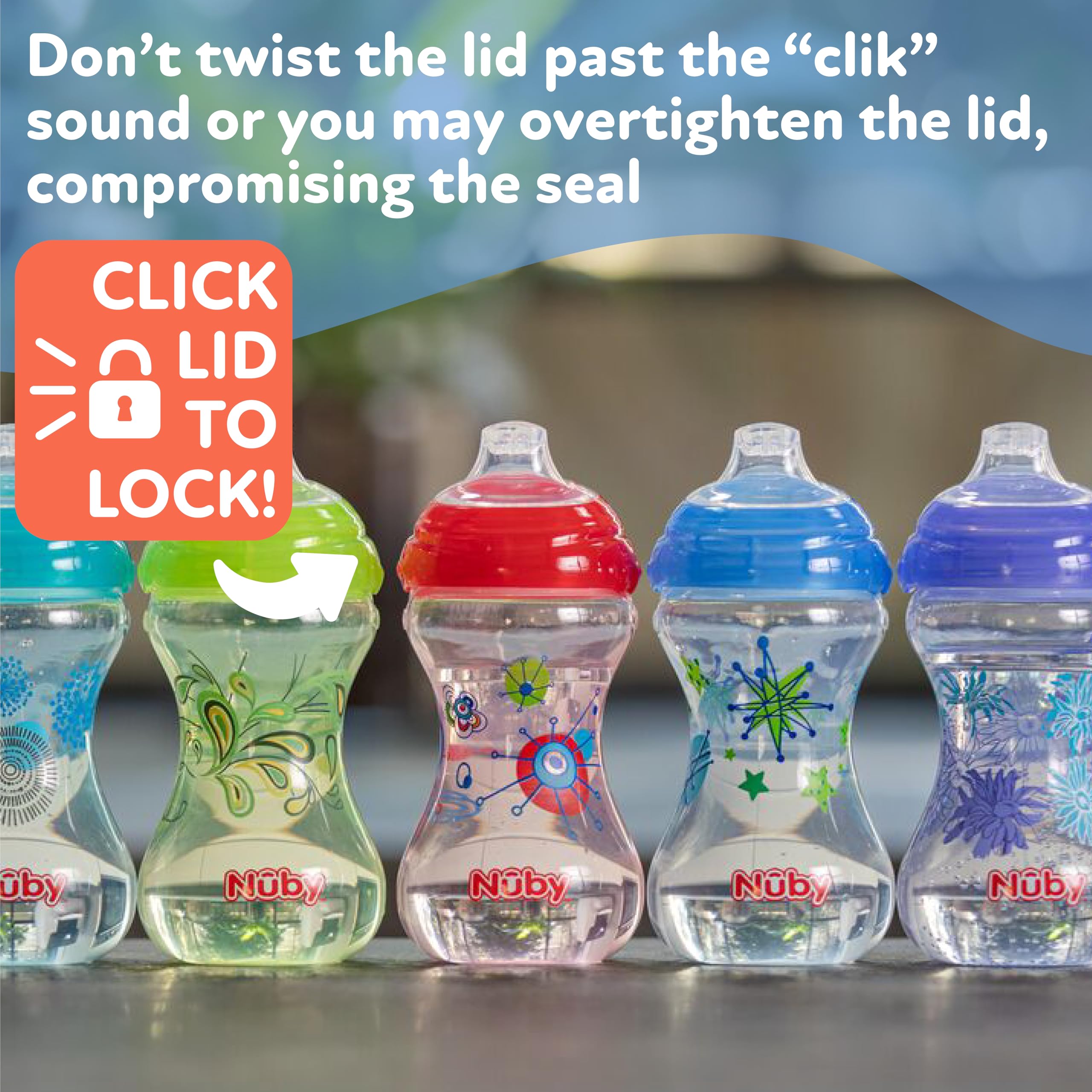 Nuby 3 Count No Spill Pinpoint Soft Spout Clik-It, Boy, 10 Oz