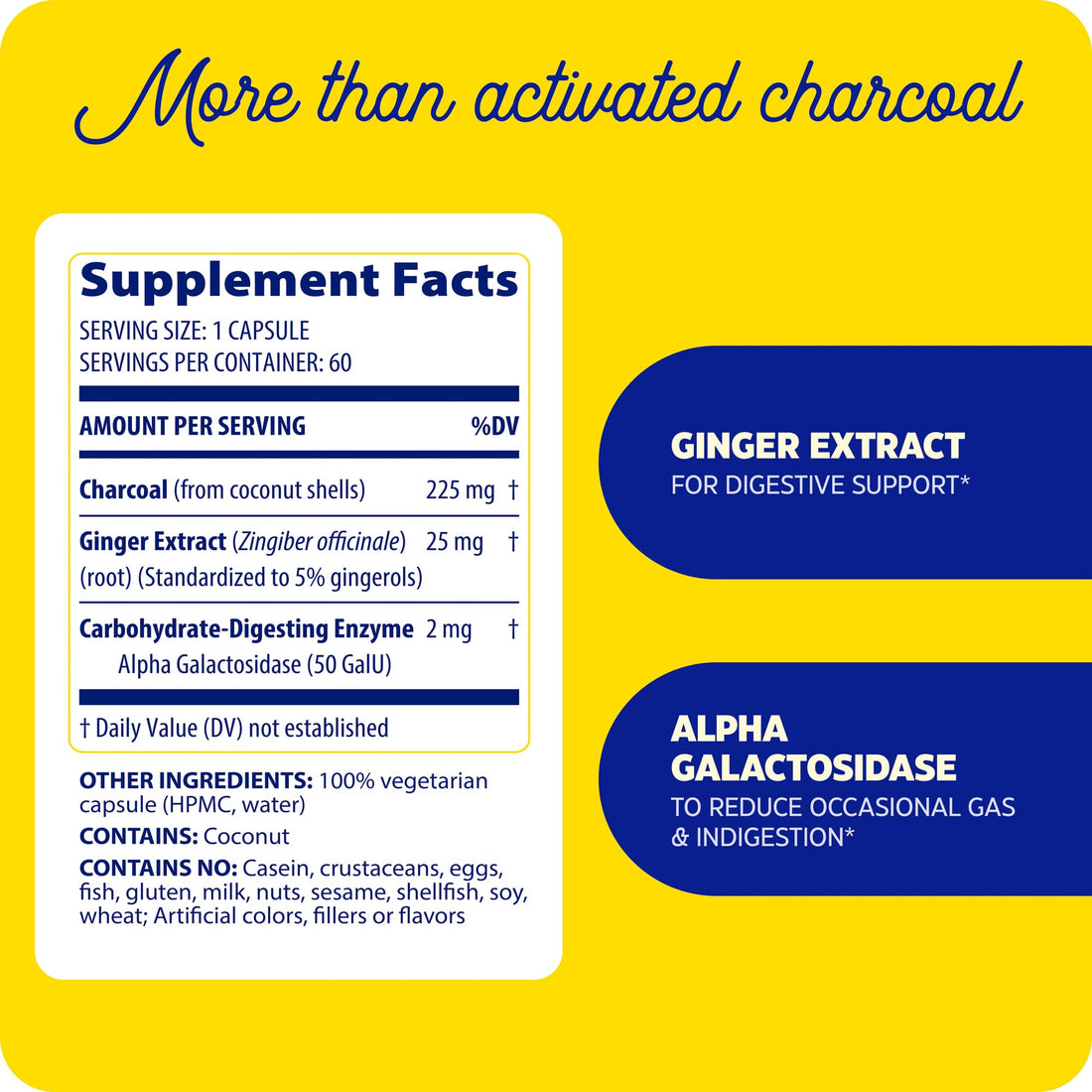 Enzymedica, Activated Charcoal, Reduces Occasional Gas, Bloating & Indigestion, Supports Natural Detox, 60 Count