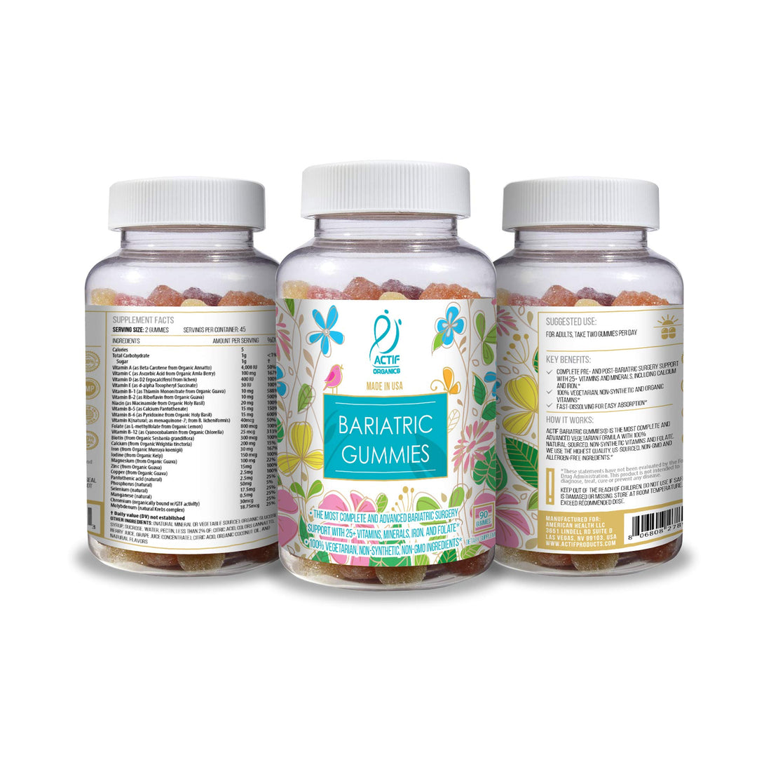ACTIF Organic Bariatric Gummies with 25+ Organic Vitamins and Minerals for Bariatric Surgery and Weight Loss, Advanced Formula - 90 Count
