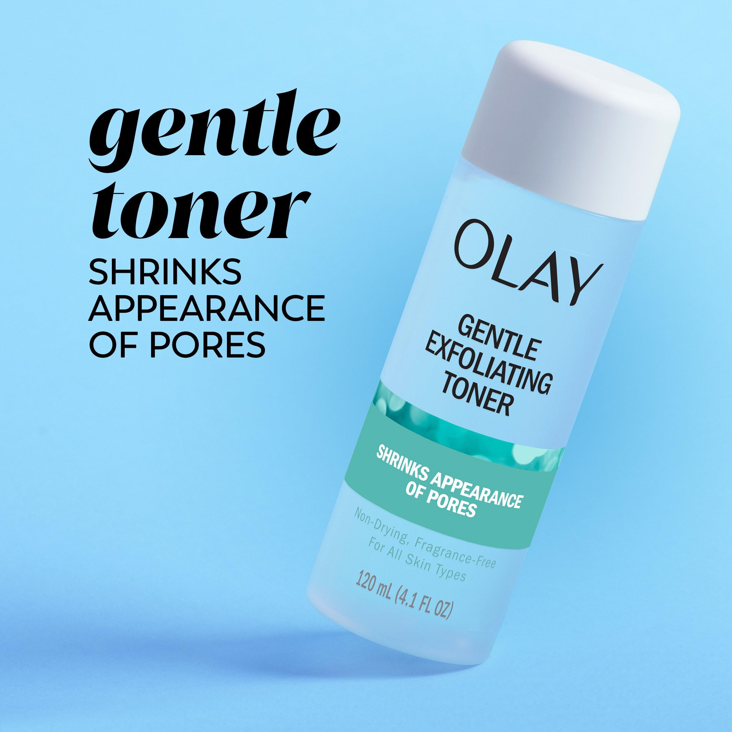 Olay Gentle Exfoliating Toner, Fragrance Free, 4.1 fl oz, Pore Treatment Face Cleanser Unclogs and Diminishes the Appearance of Pores