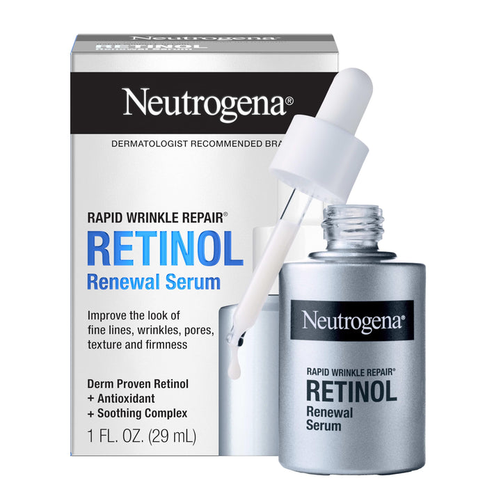 Neutrogena Rapid Wrinkle Repair Retinol Renewal Serum, Lightweight Anti-Aging Facial Serum with Pure Retinol & Antioxidants to Improve Wrinkles, Dullness & Dark Spots, 1 fl oz