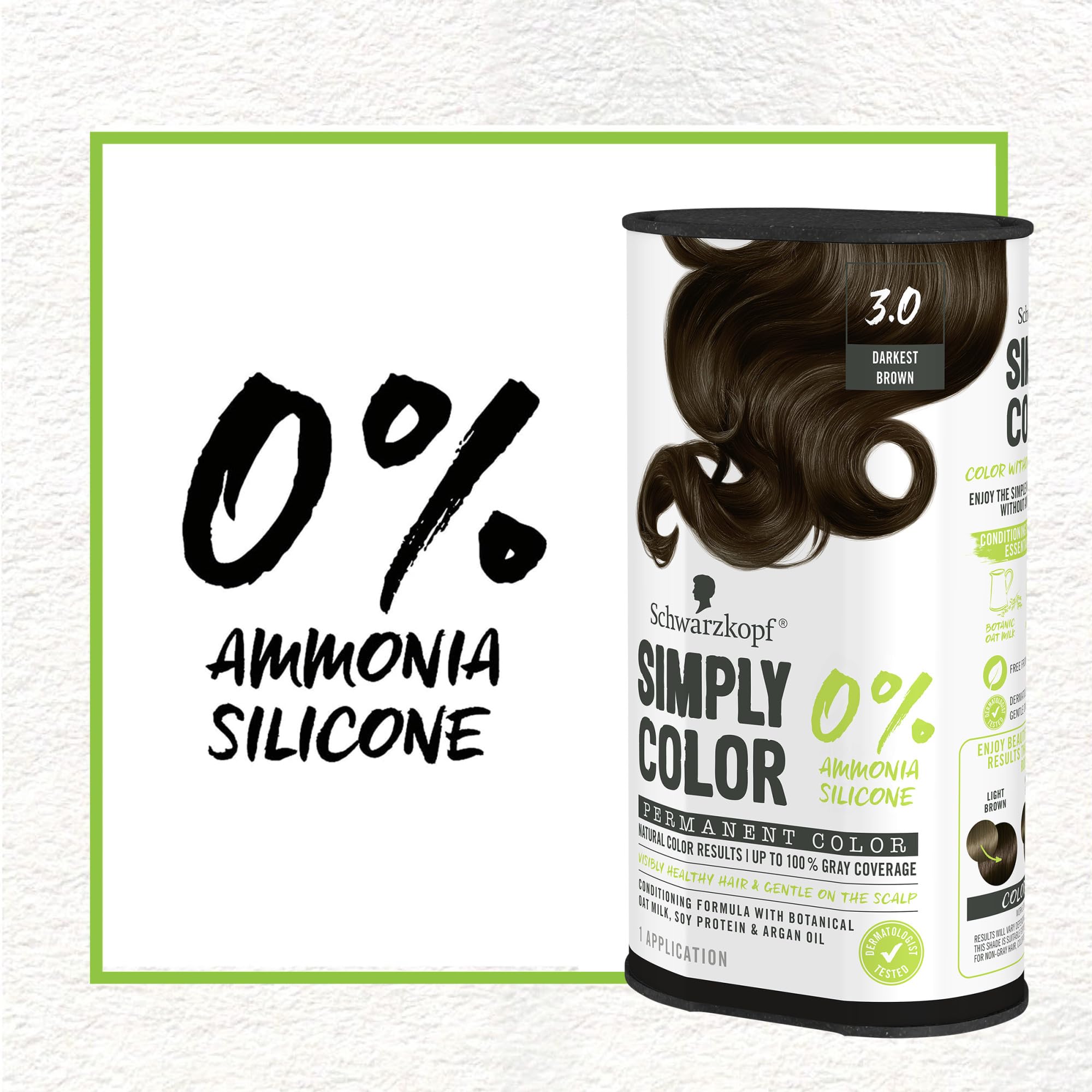 Schwarzkopf Simply Color Hair Color 3.0 Darkest Brown, 1 Application - Permanent Hair Dye for Healthy Looking Hair without Ammonia or Silicone, Dermatologist Tested, No PPD & PTD