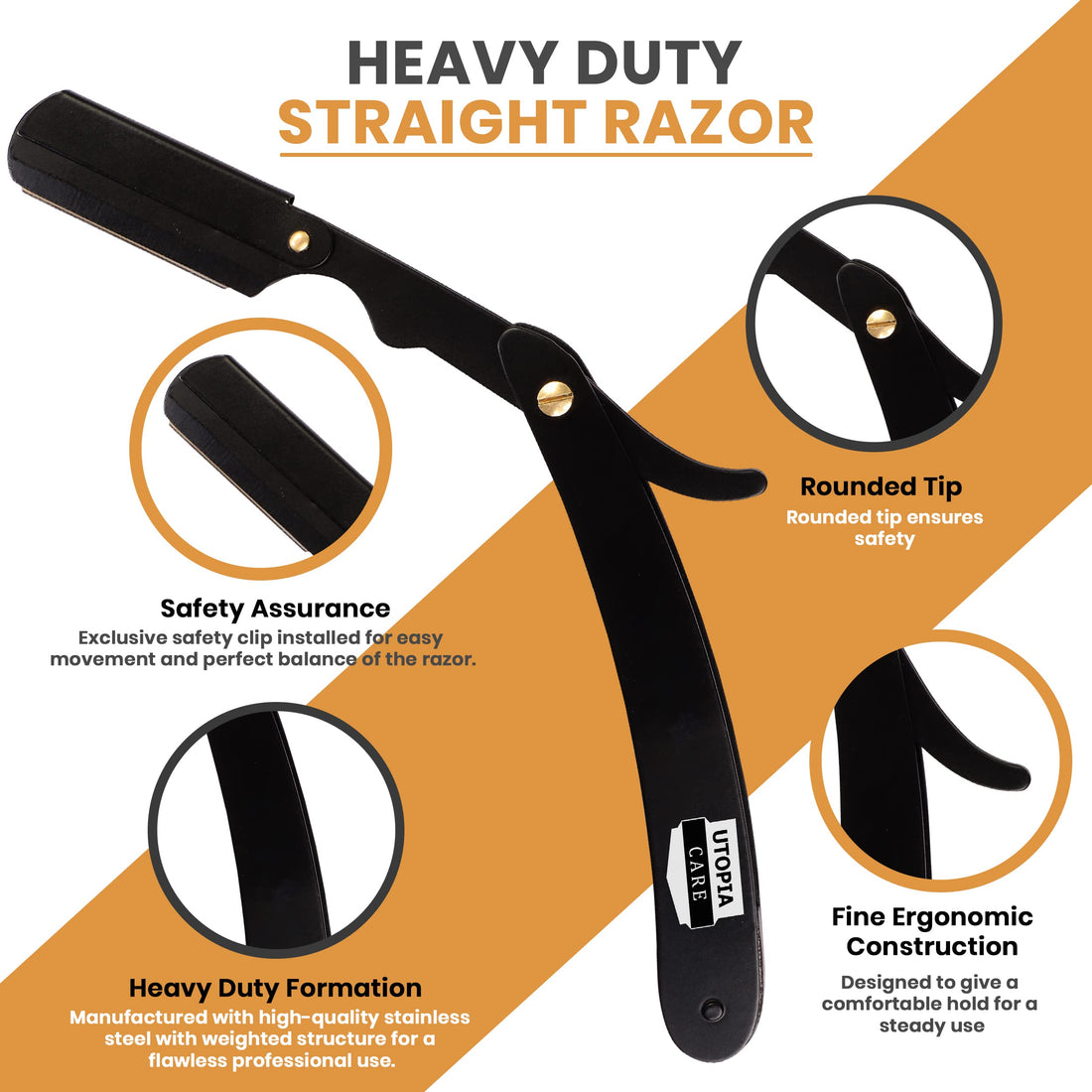 Professional Barber Straight Edge Razor Safety with 100 Derby Blades - 100 Percent Stainless Steel - by Utopia Care
