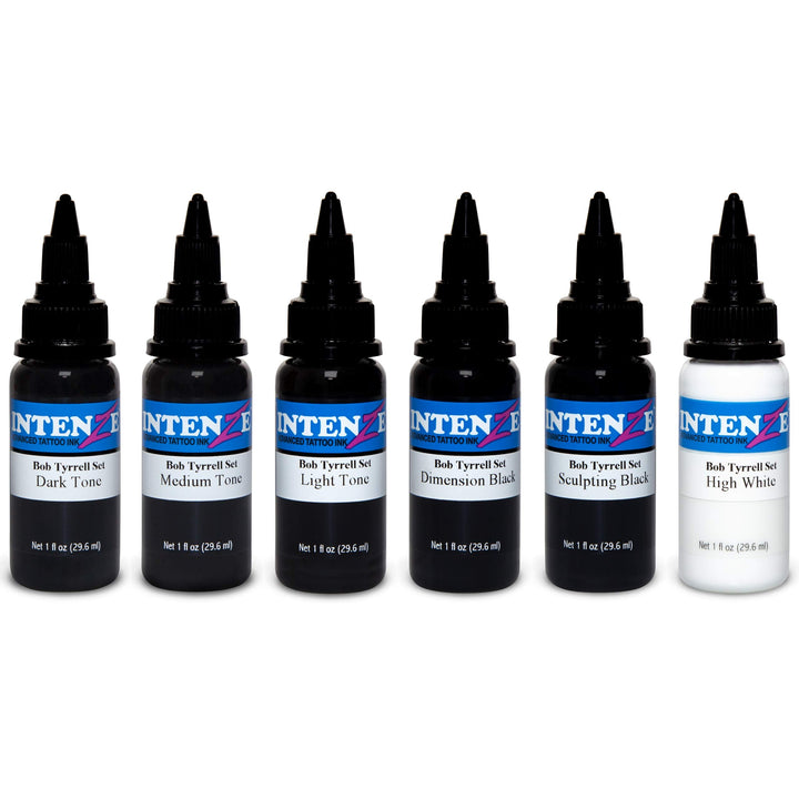 Authentic Intenze Bob Tyrrell Advance Black and Grey Tattoo Ink Set