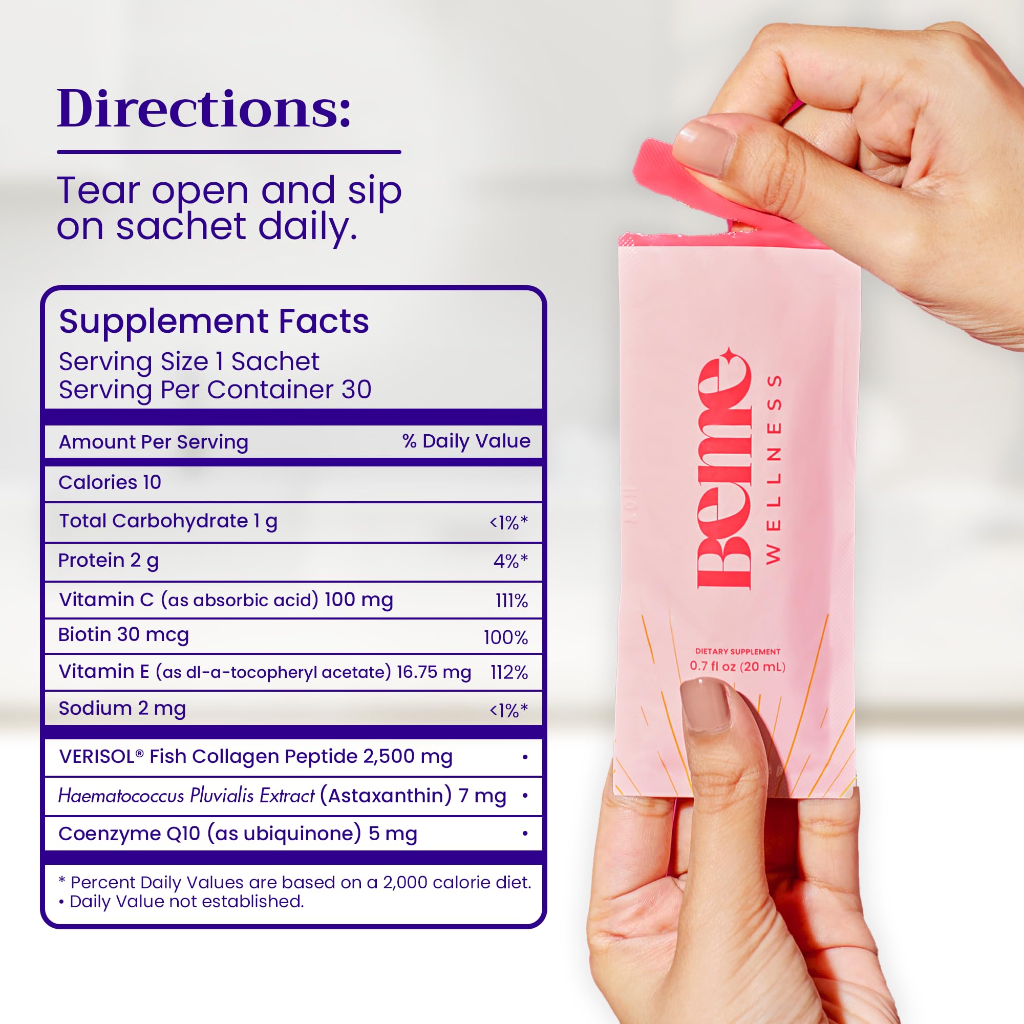 BeMe Liquid Collagen Drink, Be Radiant (Peach) - Liquid Collagen for Women & Men - Drinkable Supplement with Collagen Peptides, Biotin, & Vitamin C Supports Hair, Nail, & Skin Health - 30 Sachets