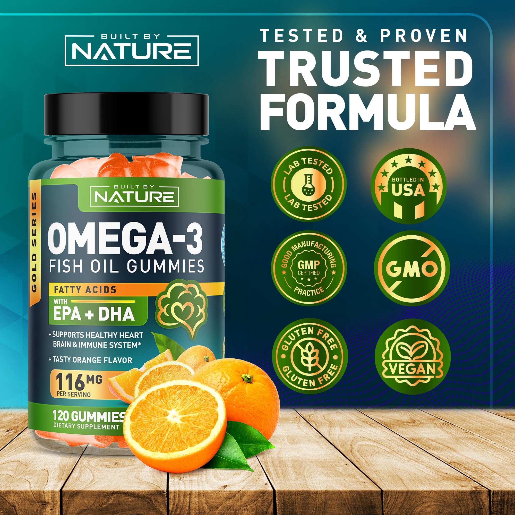 Omega 3 Fish Oil Gummies with EPA & DHA from Wild Fish - Triple Strength Omega 3 Fish Oil Gummy, Supports Healthy Heart, Brain & Immune System, Burpless & Natural - 120 Gummies, 60 Day Supply