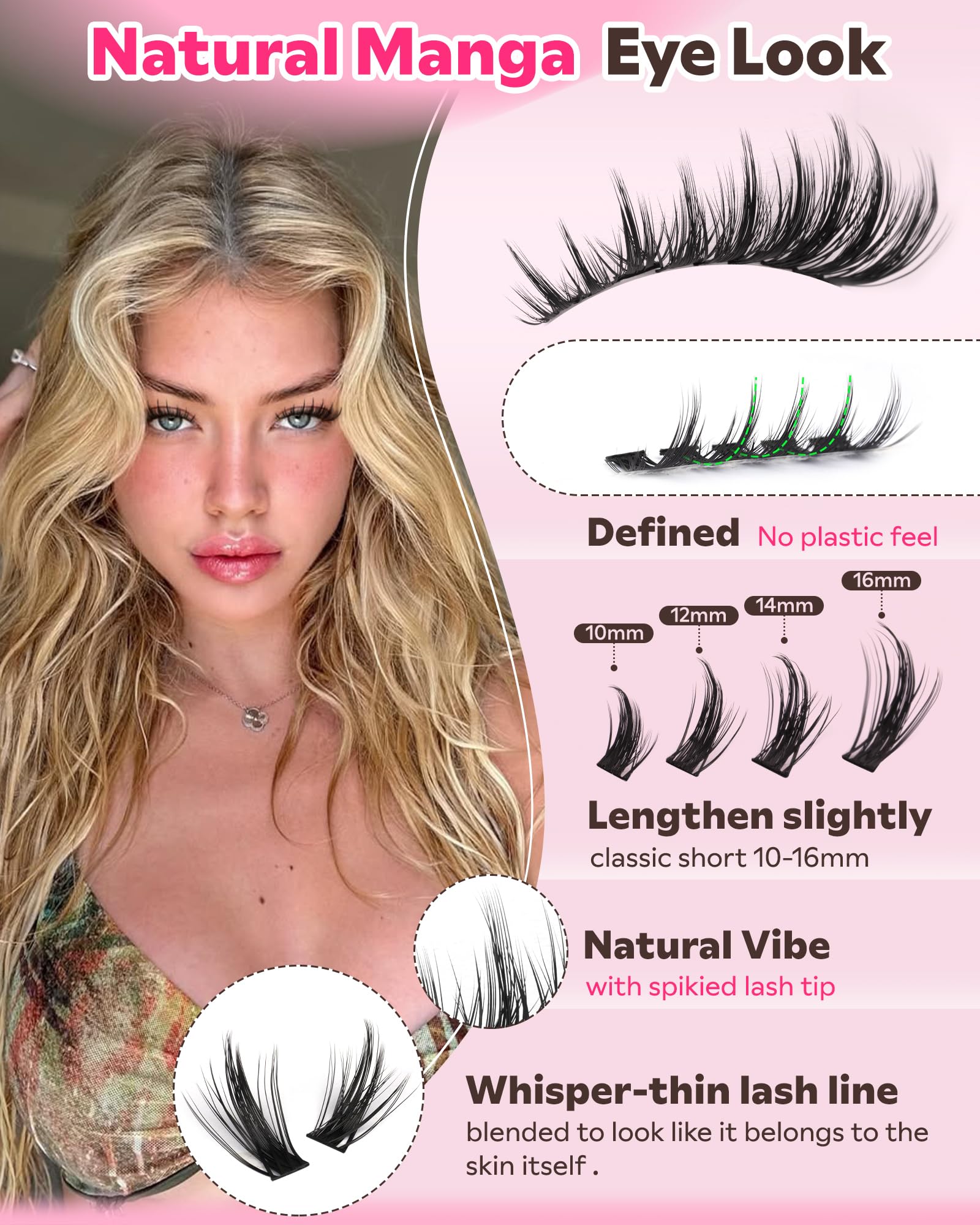 Goddvenus Manga Lash Clusters Kit Natural 300 Pcs Cluster Eyelash Extensions Kit Wispy Fairy Fluffy Eyelash Clusters Anime Cosplay Individual Lash Extensions Kit CC Curve 10-16mm