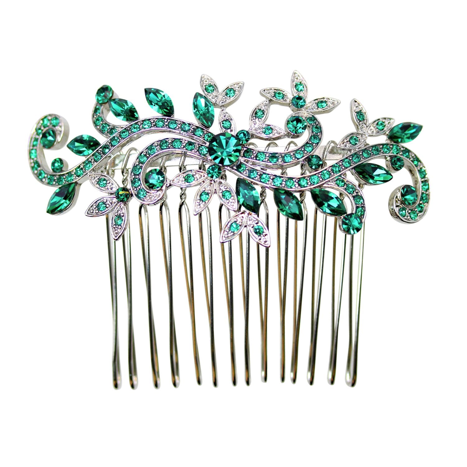 Faship Gorgeous Green Crystal Floral Hair Comb