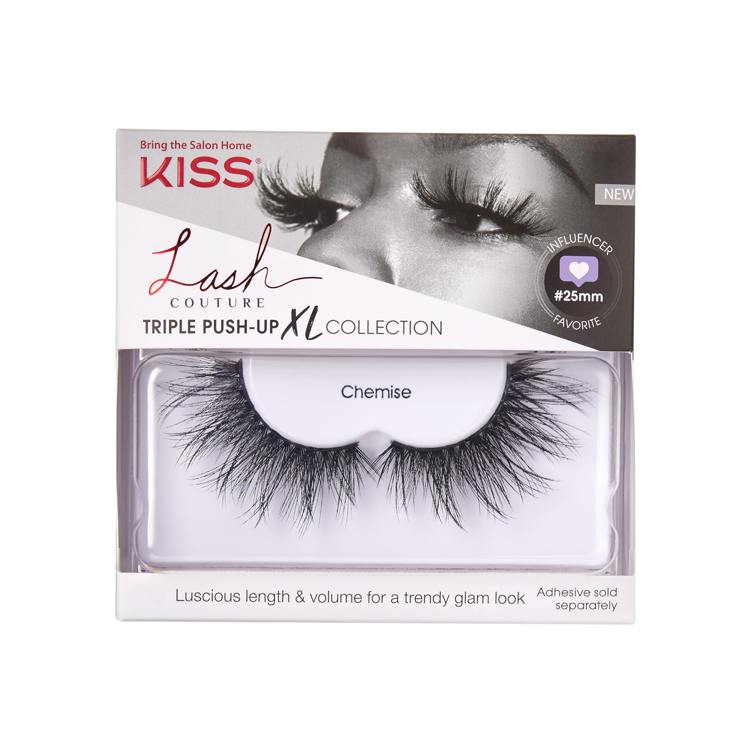 KISS Lash Couture Triple Push Up XL Collection, 3D Volume False Eyelashes in Extra Long Length with Triple Design Technology, Cruelty-Free, Contact Lens Friendly, and Reusable, Style Chemise, 1 Pair