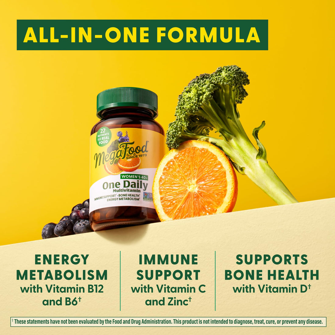 MegaFood Women's 40+ One Daily Multivitamin for Women with Vitamin B12, Vitamin B6, Vitamin C, Vitamin D, Zinc & Iron – Plus Real Food - Immune Support - Bone Health - Non-GMO - Vegetarian - 90 Tabs