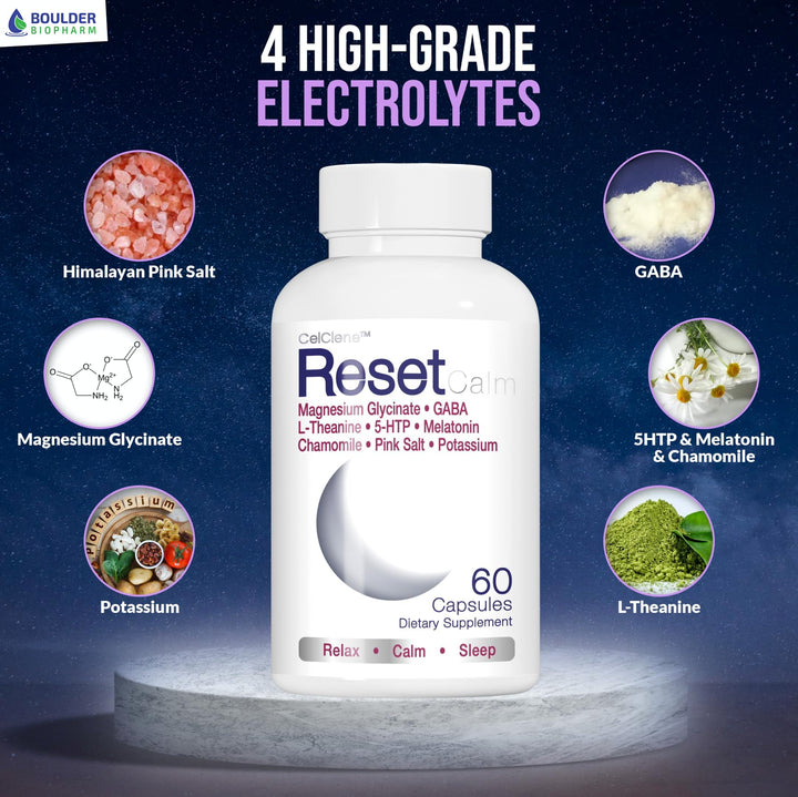 ResetCalm Night Electrolyte Formula, Magnesium Glycinate, 5-HTP, GABA, L-Theanine, Chamomile and Melatonin