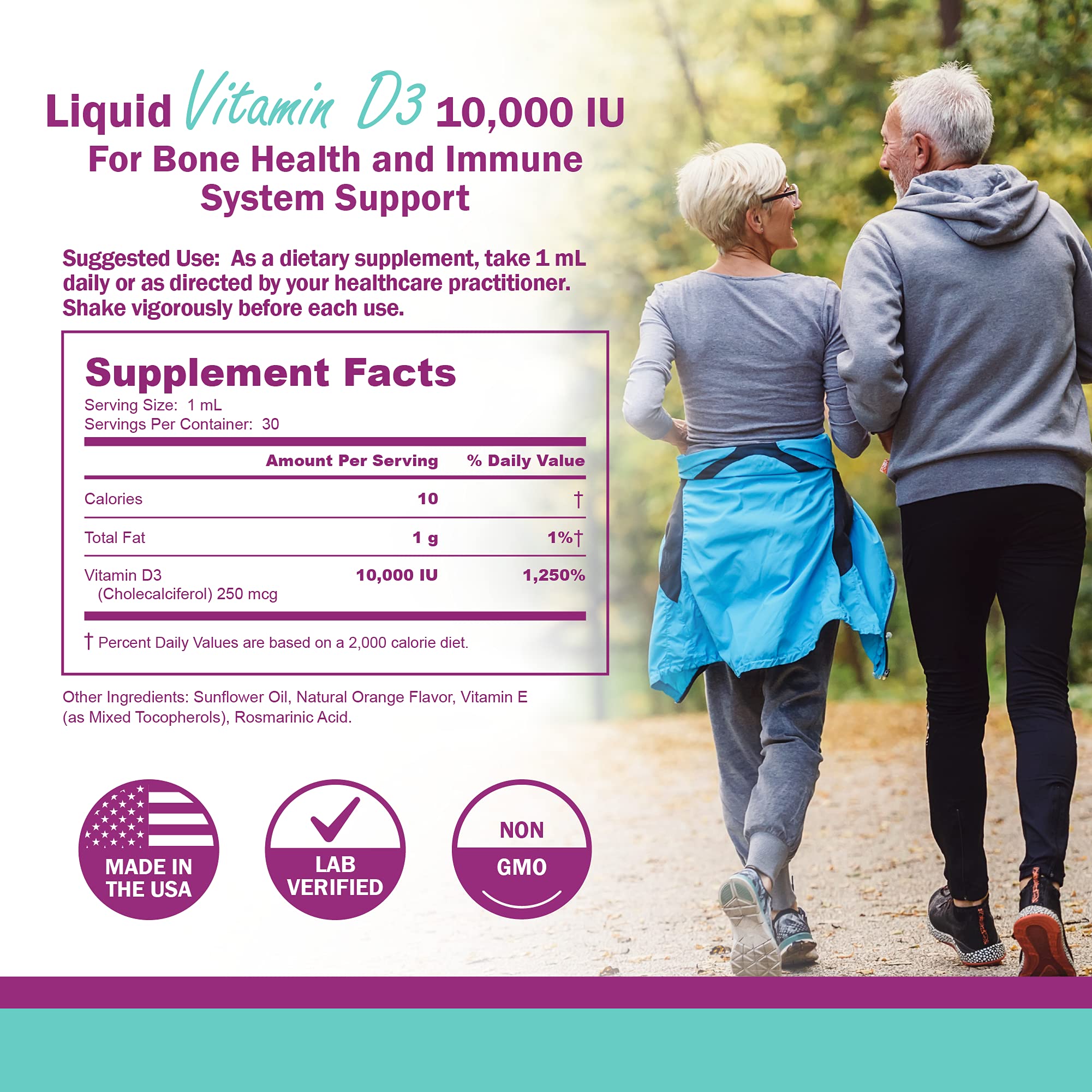 NatureGenX Vitamin D Liquid Drops for Adults: Vegan D3 10000 IU for Immune Support & Bone Strength Supplements, Non-GMO & Gluten Free Liquid Vitamin D for Women & Men, 30ml, 30 Servings