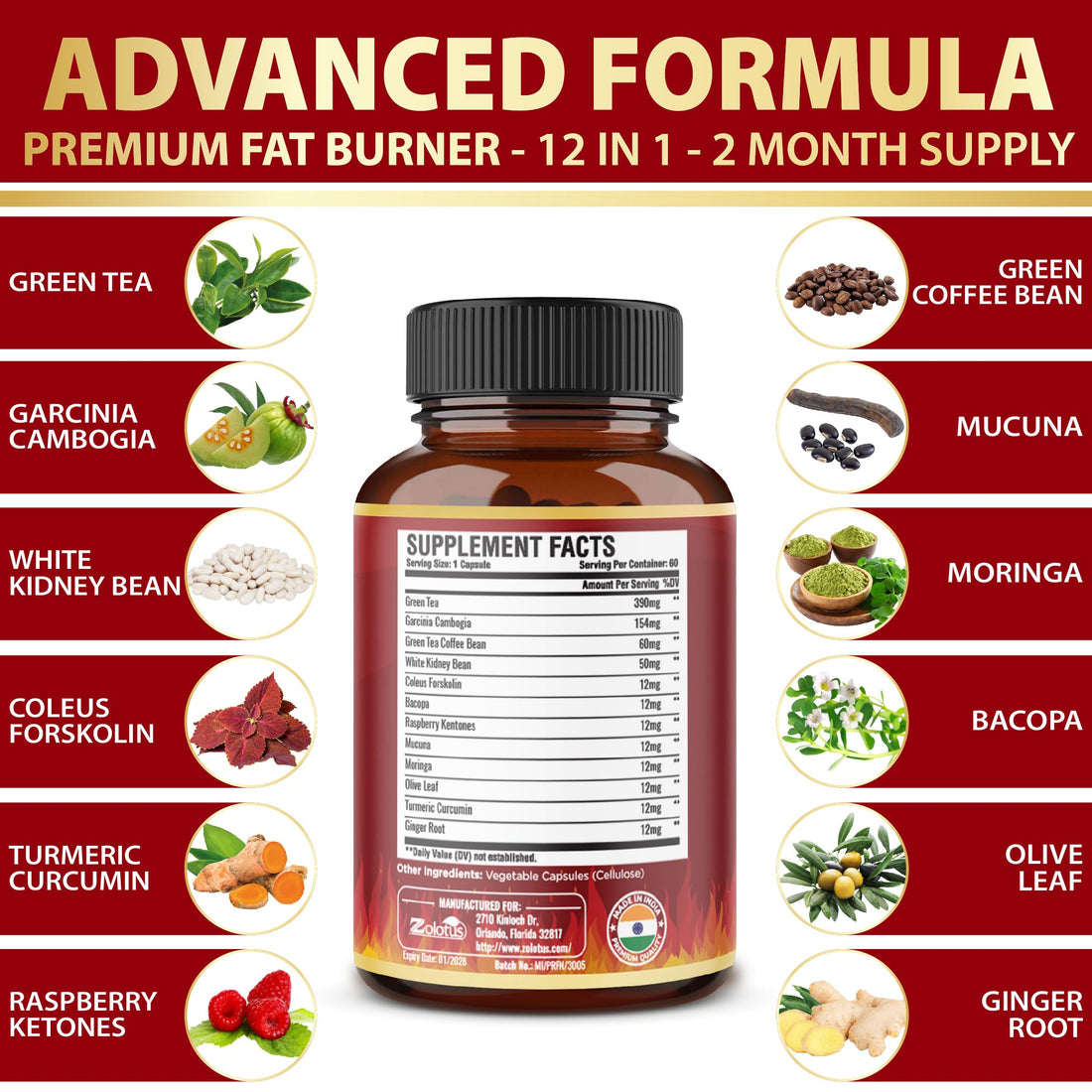 Premium Weight Loss Pills for Women, The Best Fat Burners for Women and Men, Energy Pills, High Potency with Green Tea Extract 98%, 2 Months Supply