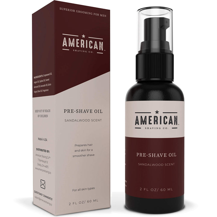 Pre-Shave Oil (Sandalwood Scent) for Effortless, Smooth & Irritation-free Shave, Natural Handcrafted Blend Argan & Jojoba Oil, Protects Razor Burn, Premium Pre-Shave Oil by American Shaving Co - 2 Oz