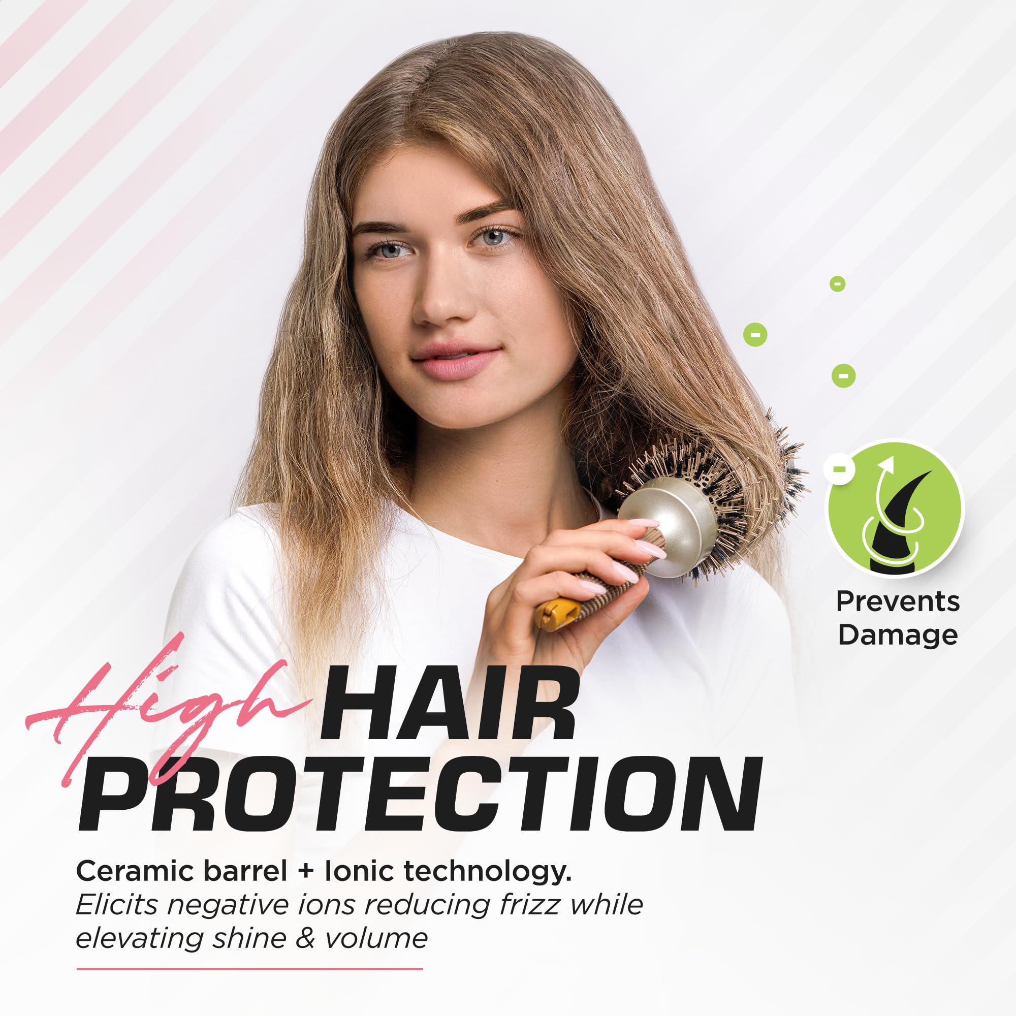 Fagaci Round Brush for Blow Drying with Natural Boar Bristle, Professional Round Hair Brush Nano Technology Ceramic + Ionic for Hair Styling, Drying, Healthy Hair and Add Volume + 4 Styling Clips