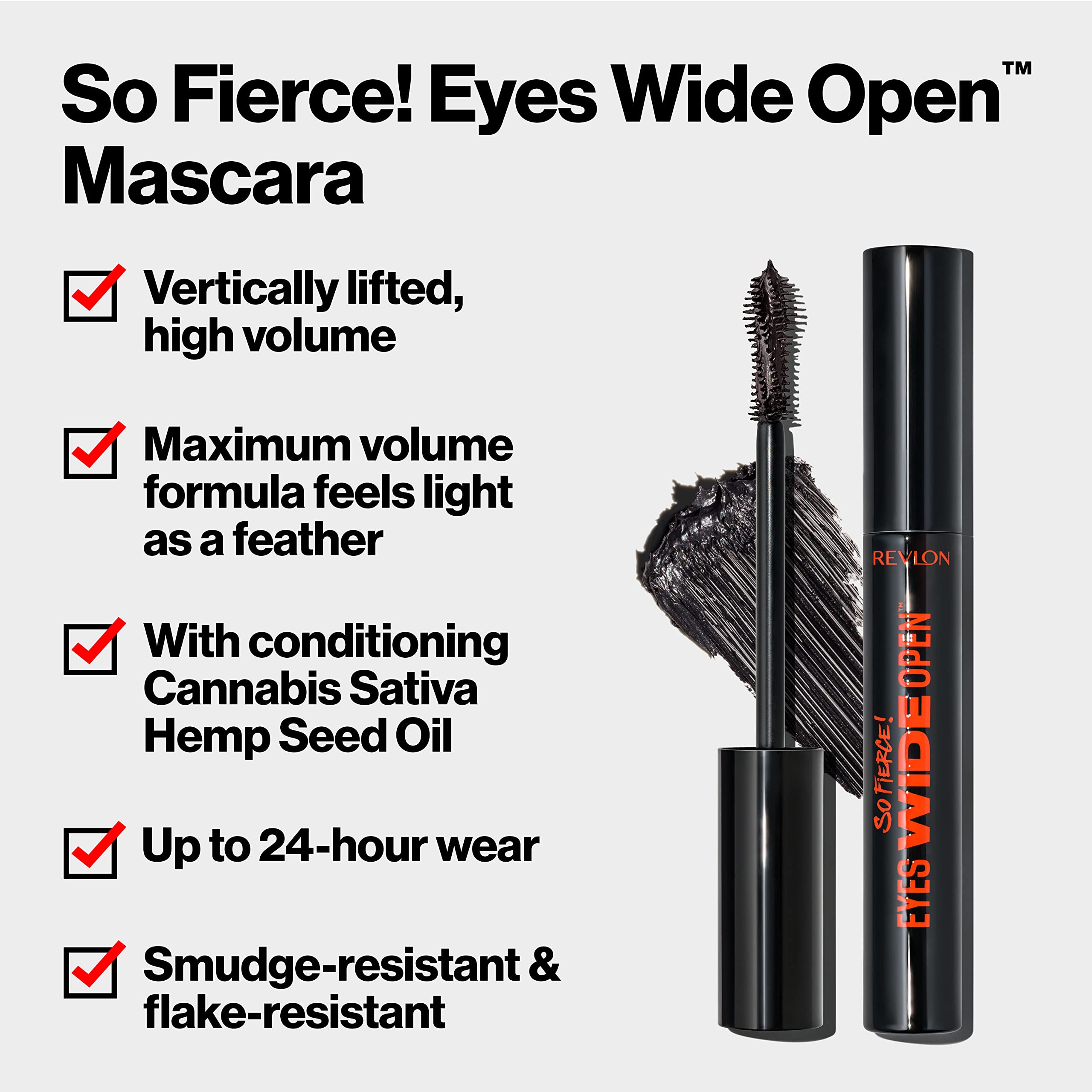 Revlon So Fierce Eyes Wide Open Mascara with Push-up Brush, For Volumizing & High Lifting Eyelashes, Smudge-proof, Flake Resistant, 103 Black Brown, 0.24 fl oz