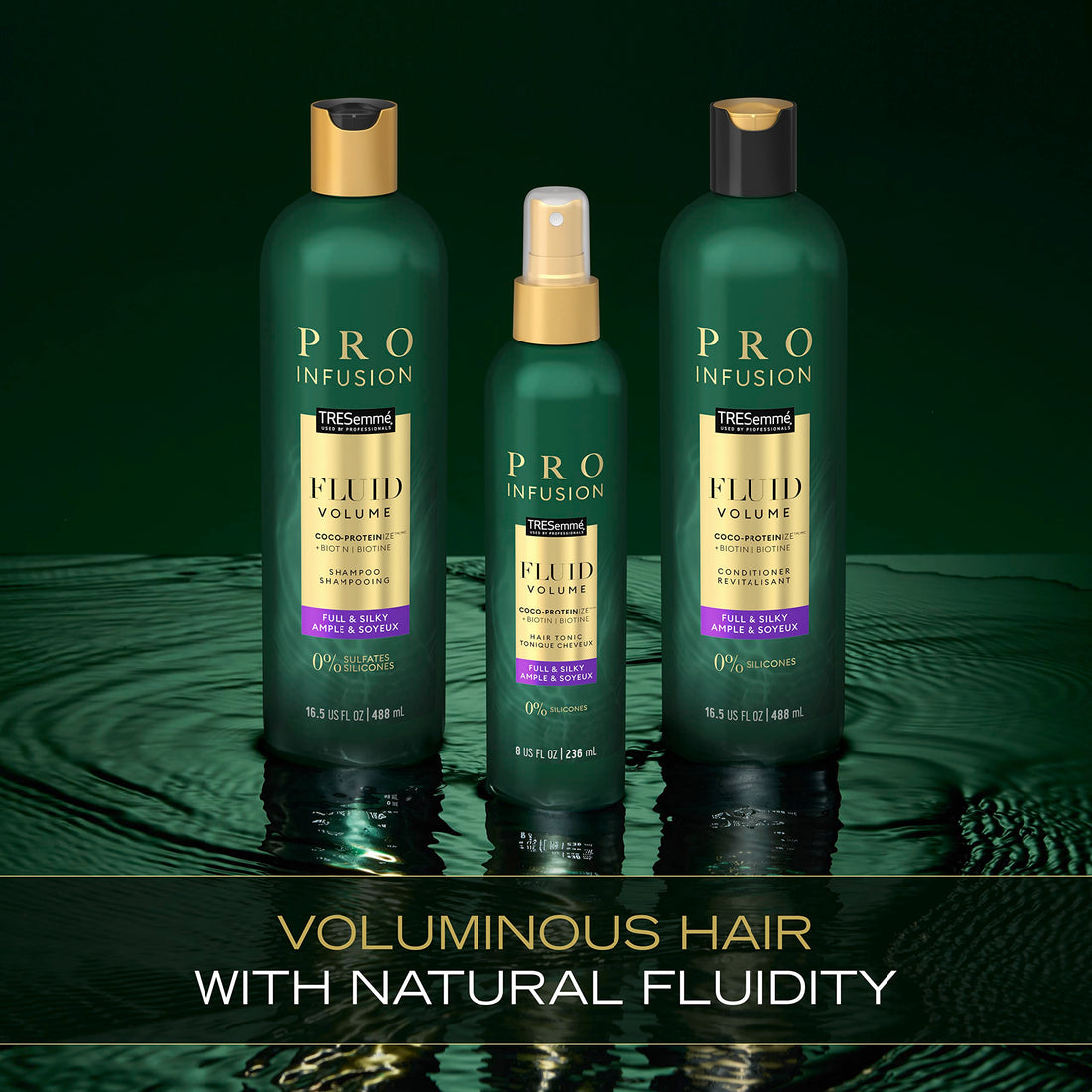 TRESemmé Cruelty-Free Pro Infusion Fluid Volume Sulfate Free Shampoo For Full & Silky Hair Infused With Natural Coconut Droplets + Plant-Based Salon Protein + Biotin 16.5oz