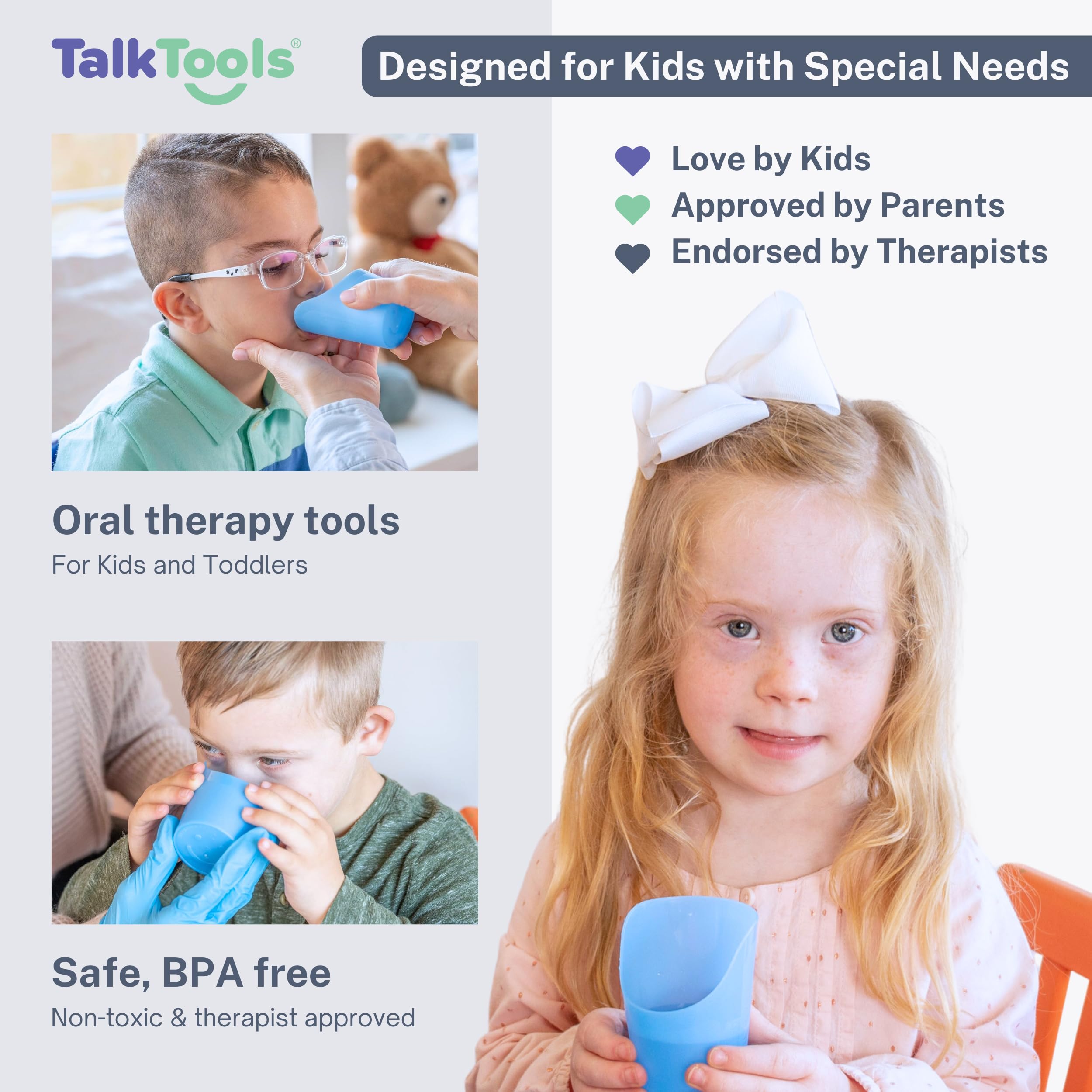 TalkTools Cut Out Cups - Motor and Coordination Support | Drinking Glass for Stable and Fixed Position | Special Drinking and Therapy Training Cup | Easy to Grip and Sipping | 3 oz Blue (2 Pk)