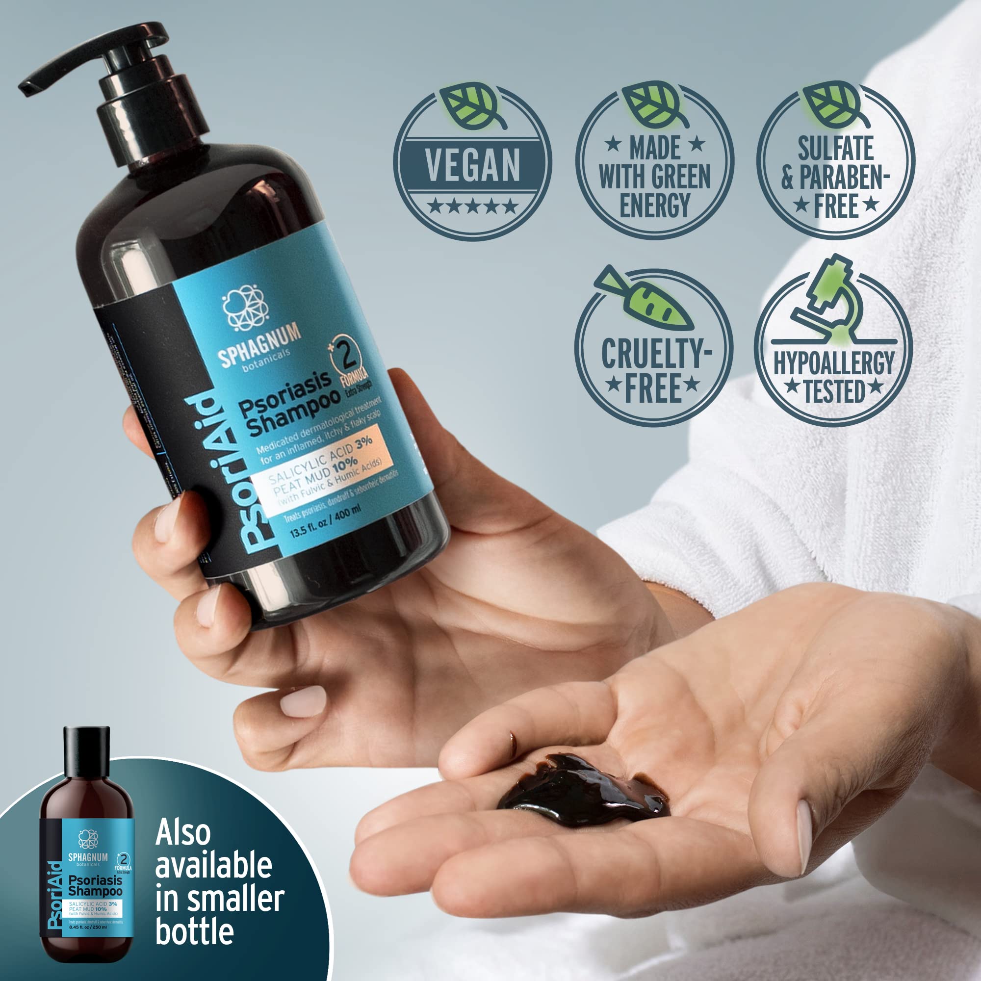 Sphagnum Botanicals Medicated Psoriasis Shampoo and Conditioner Set - Salicylic Acid 3% and Peat Mud Shampoo together with Argan and Olive Oil Condtioner. 2 x 13.5 fl. Oz