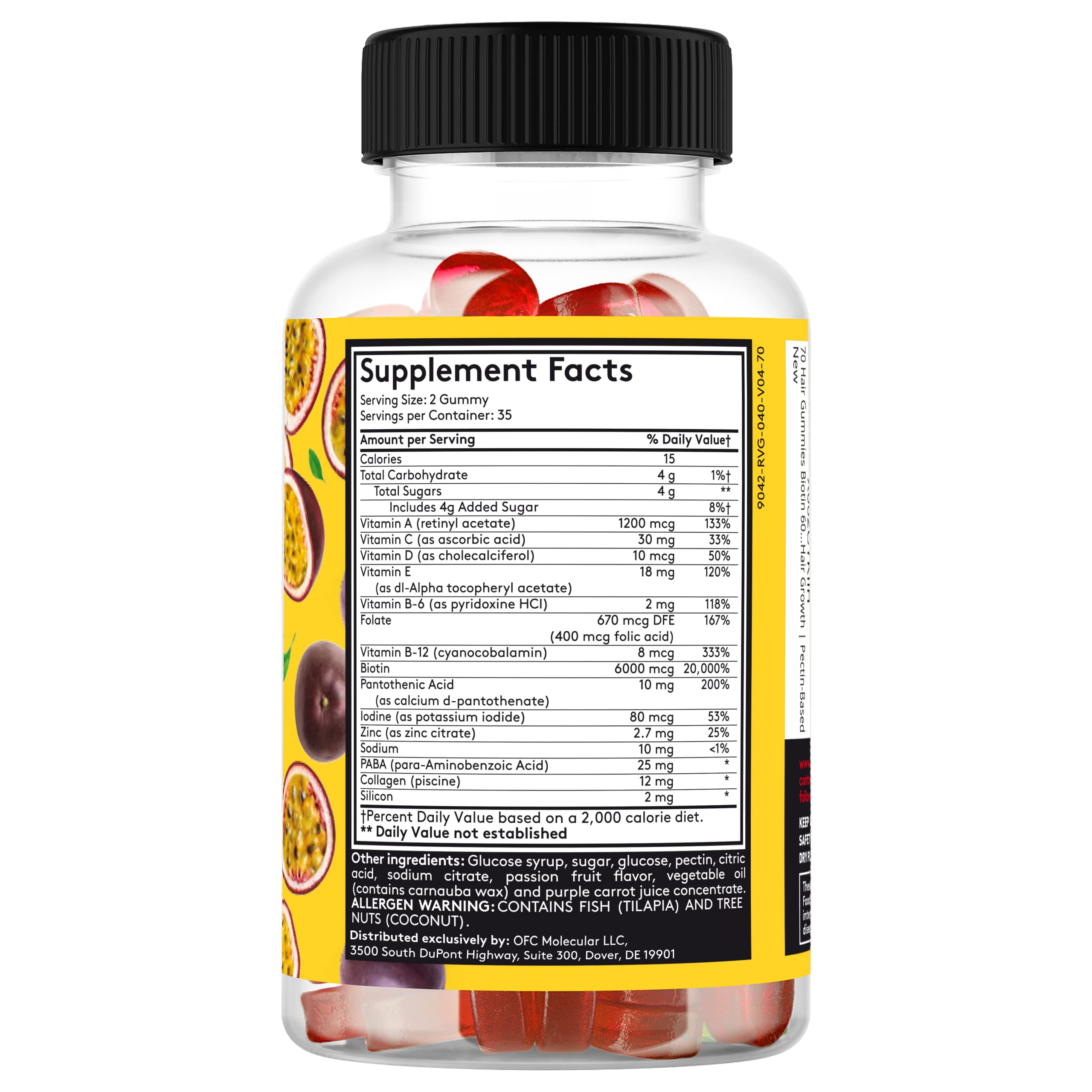 70 Hair Gummies Biotin 6000mcg Collagen Silicon PABA & Multivitamins | Hair Skin and Nails Vitamins Gummy for Women | B Complex Folic Acid 400mcg Vitamin A C D E & Zinc for Hair Growth | Pectin-Based