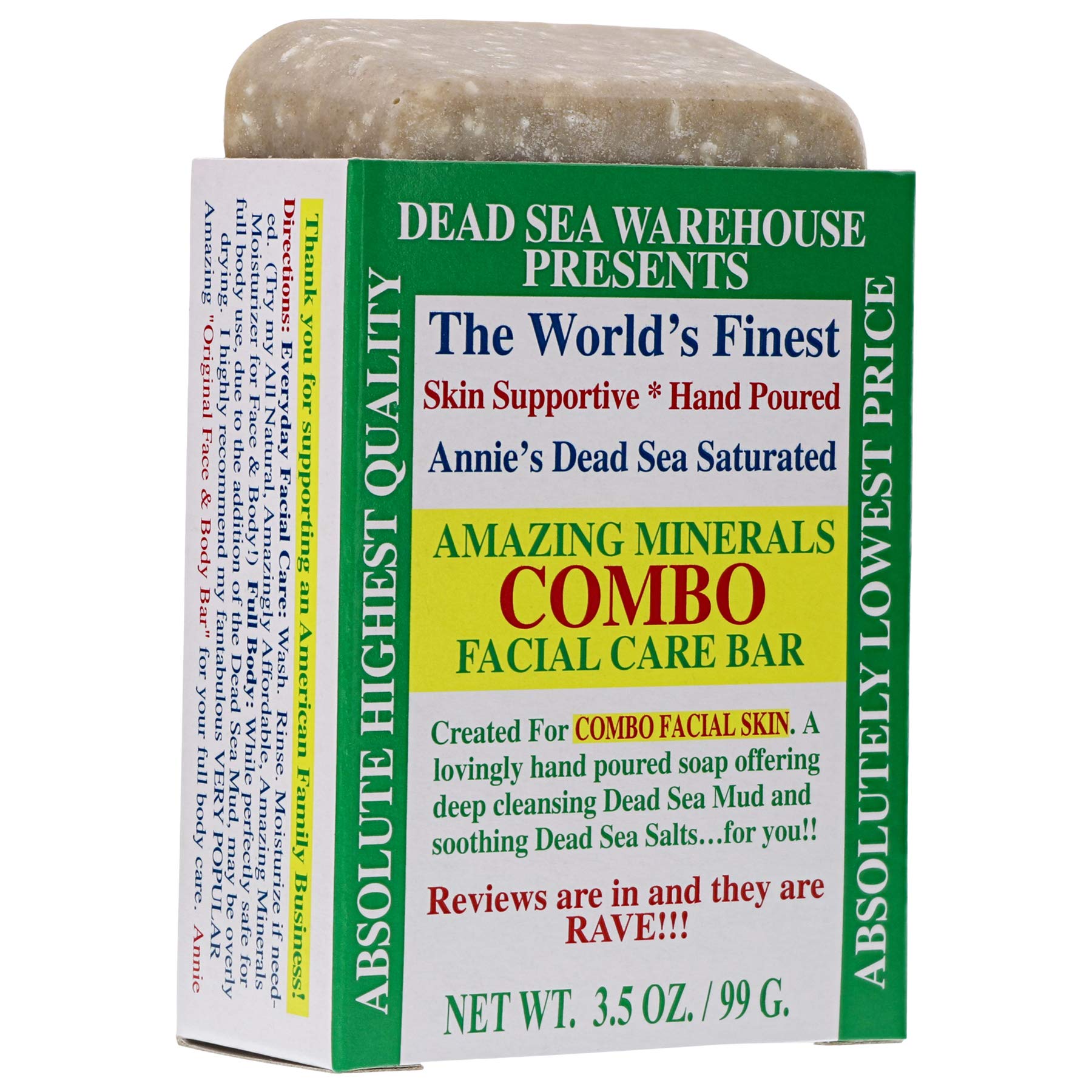 Dead Sea Warehouse - Amazing Minerals Combination Facial Skin Soap Bar, Hand Crafted with Deep Cleansing Dead Sea Mud & Soothing Dead Sea Salts (3.5 Ounces)