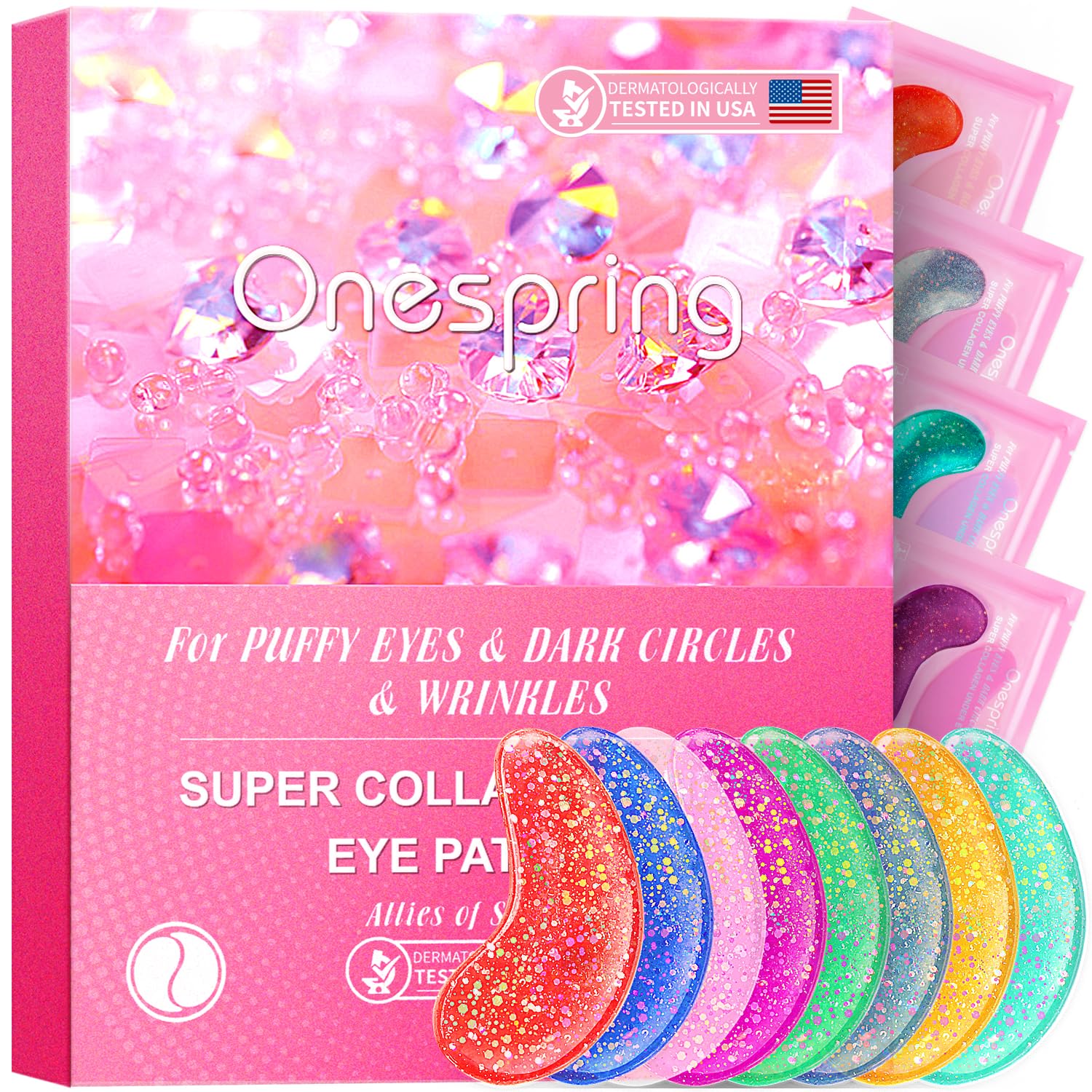 Onespring Under Eye Patches (24 Pairs) - Eye Gel Pads for Wrinkles, Puffy Eyes, Dark Circles, Eye Bags, Natural Collagen Eye Gels Pads, Under Eye Mask Patches for Refreshing, Revitalizing