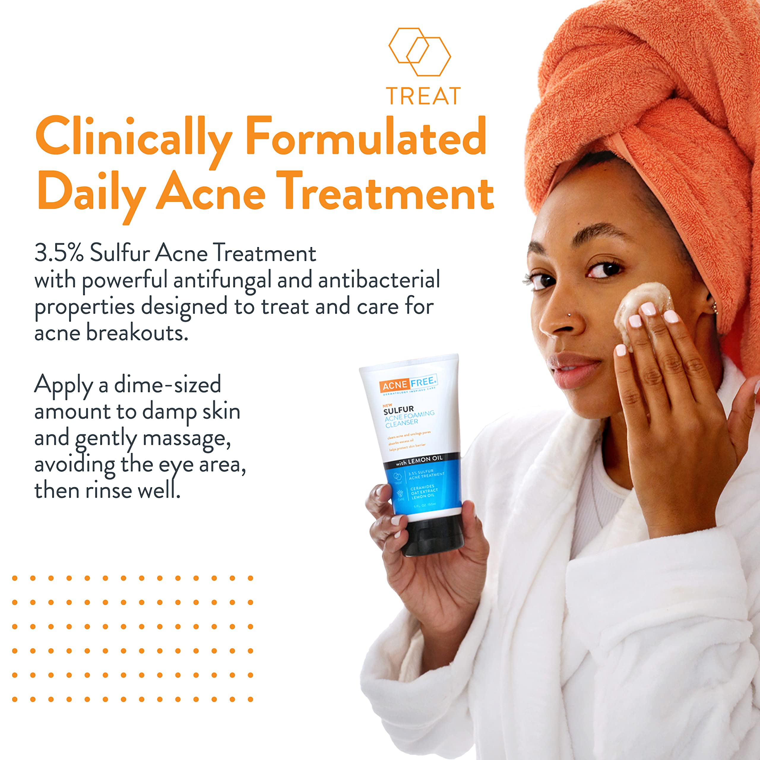 Acne Free Sulfur Acne Foaming Cleanser with Lemon Oil, and Oat Extract, 5 Ounces