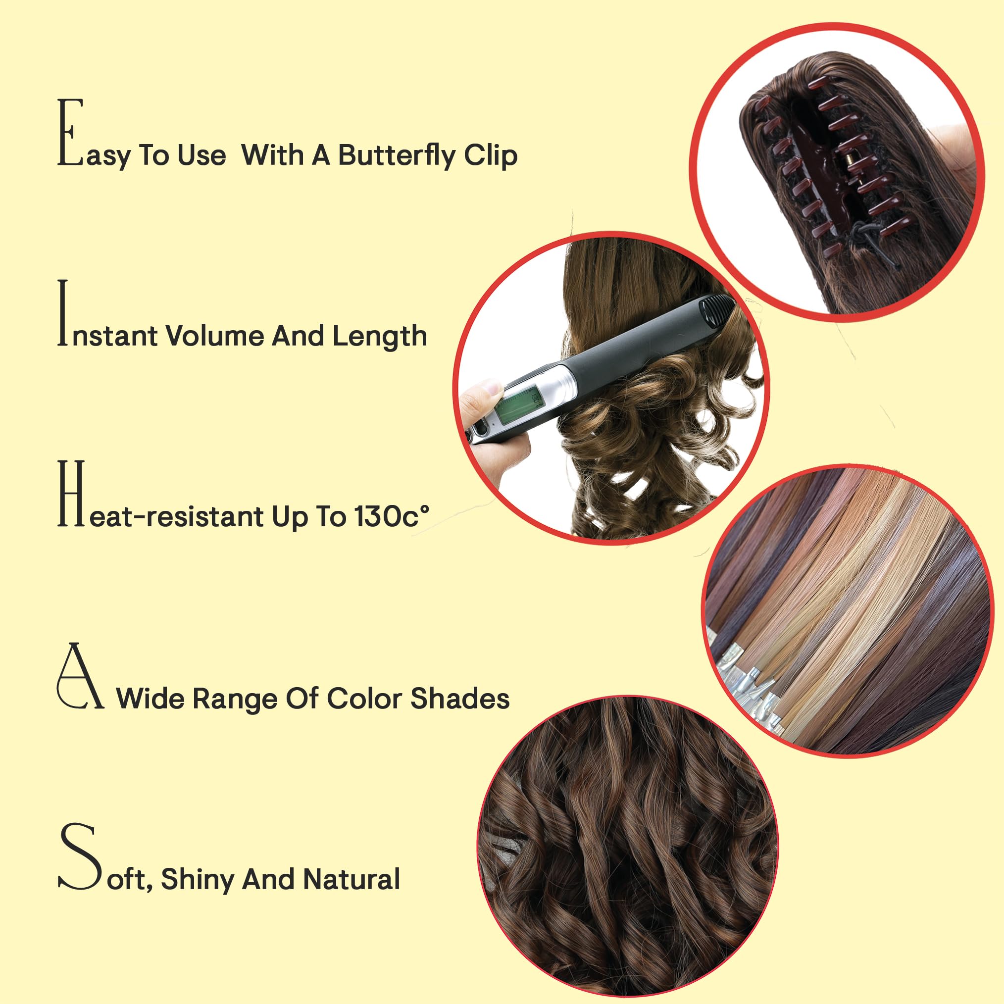 PRETTYSHOP 20 Hair Piece Pony Tail Clip On Extension Voluminous Curly Heat-Resisting Honey brown # 27 H215